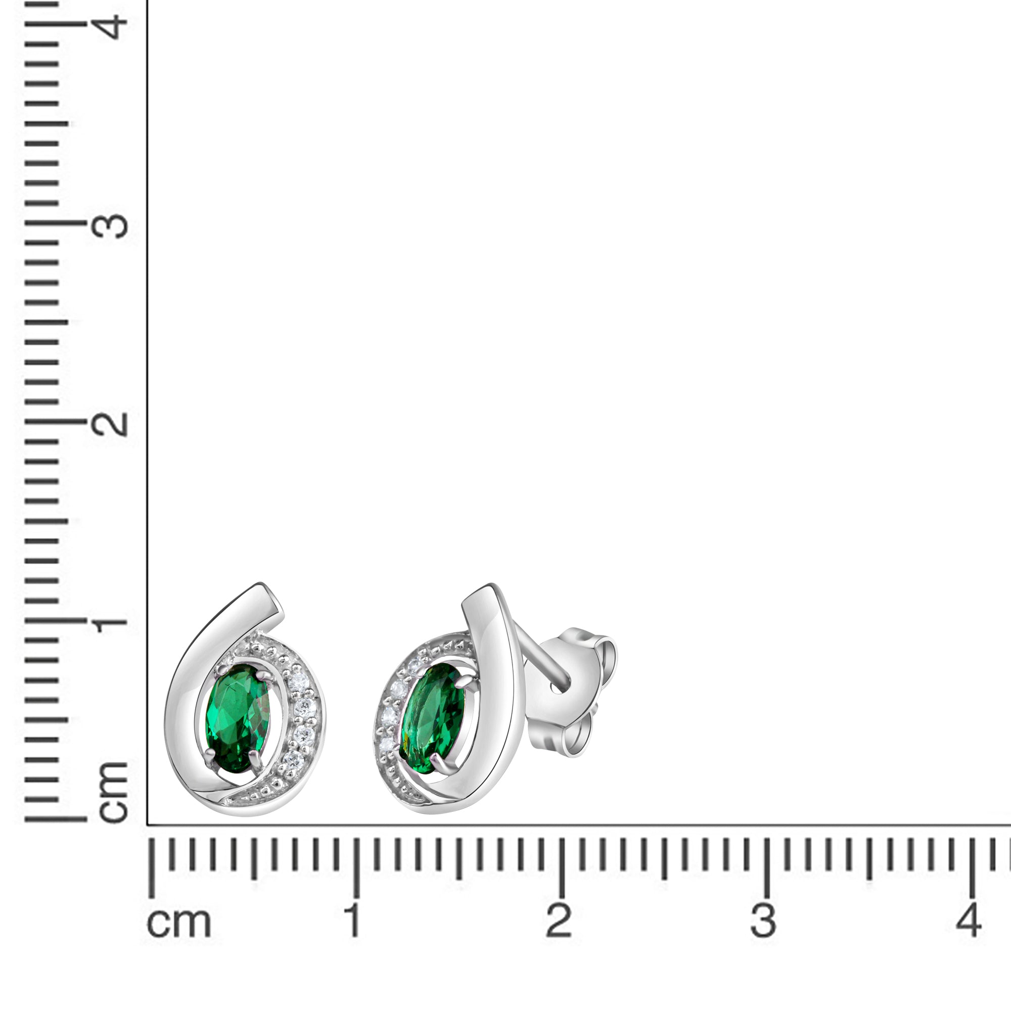 Ohrstecker 925-Sterling Silber rhodiniert synth.Smaragd und Zirkonia