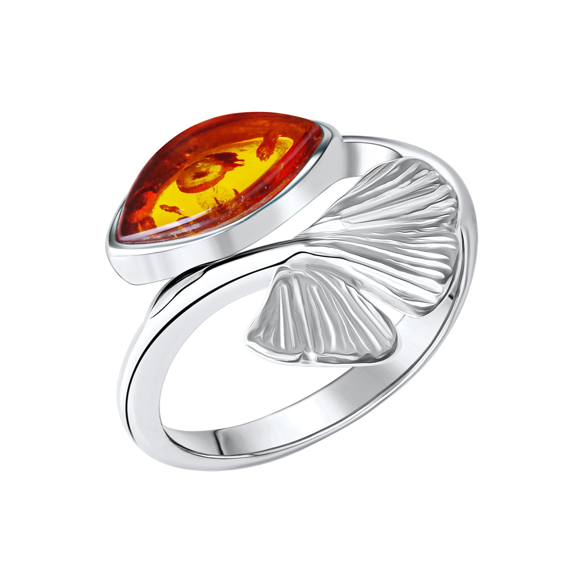 Ring 925/- Sterling Silber rhodiniert Bernstein - Ringgröße: 054 (17,2)