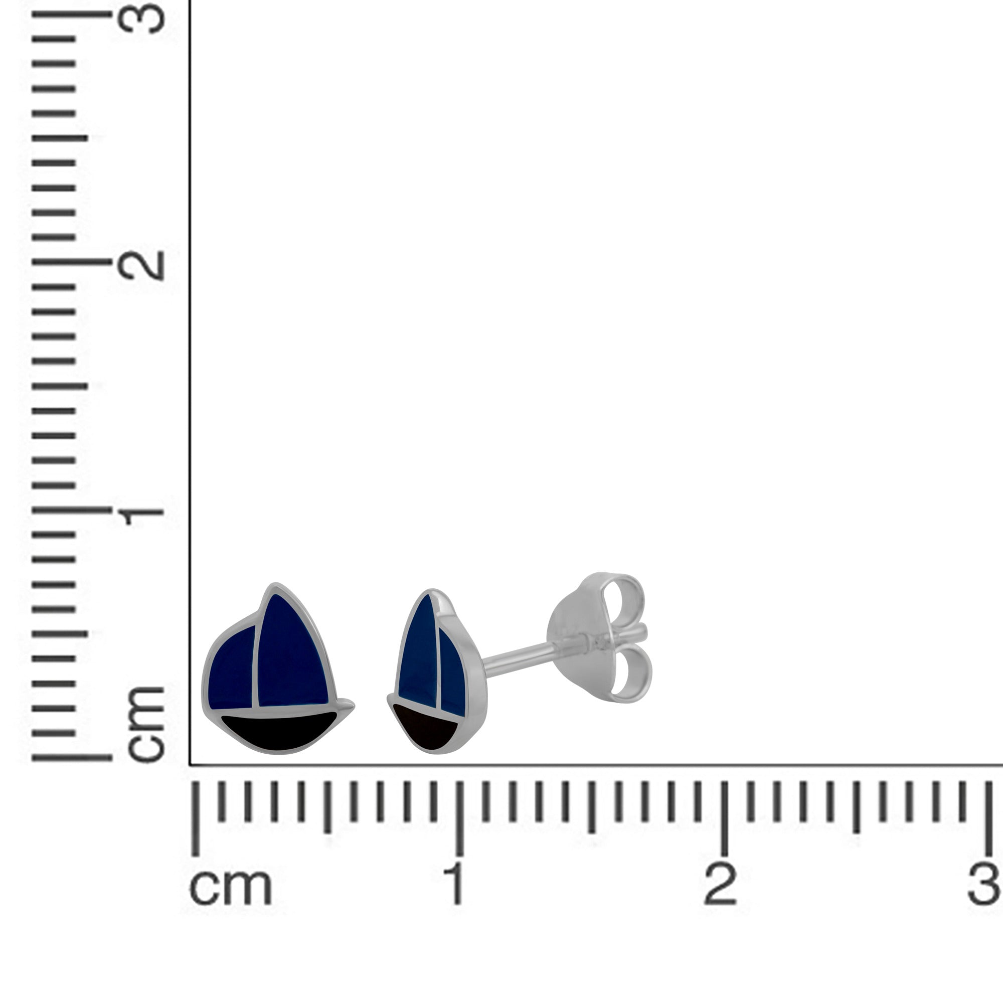 Ohrstecker 925/- Sterling Silber rhodiniert Schiff Lack blau