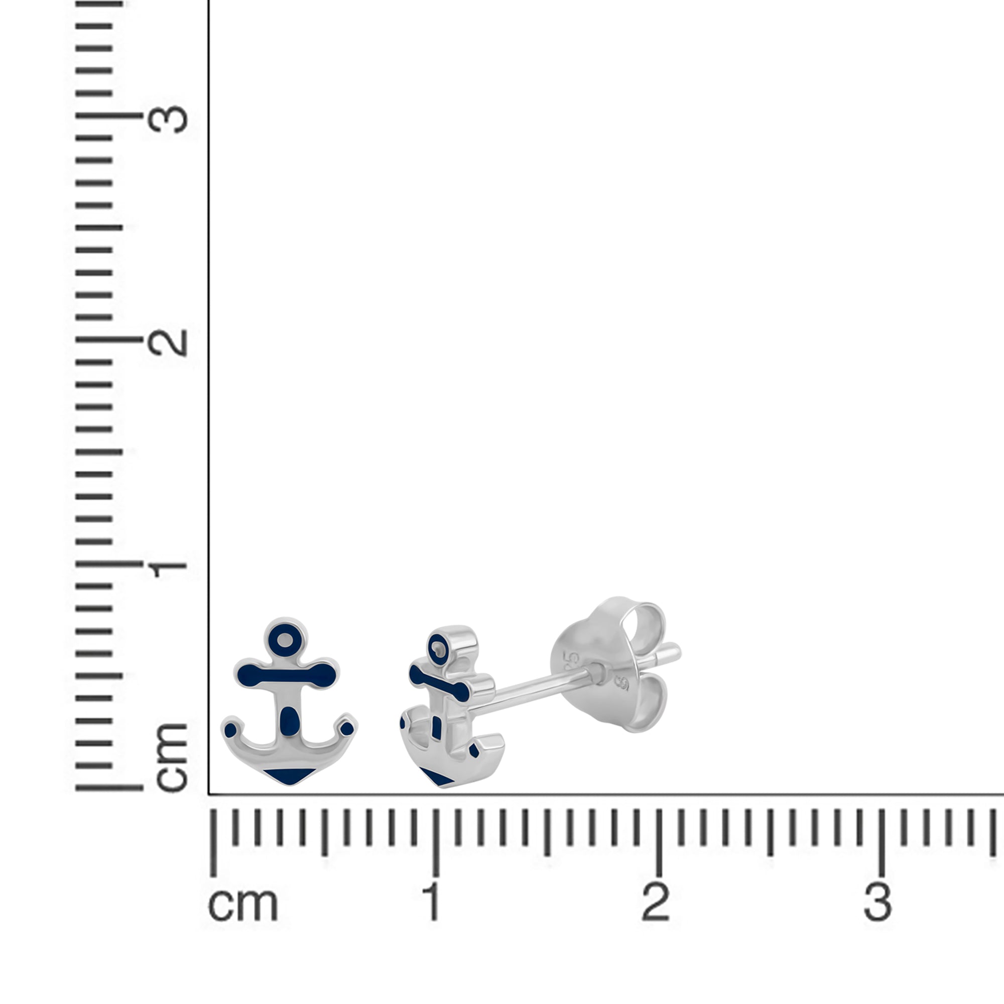 Ohrstecker 925/- Sterling Silber rhodiniert Anker Lack blau