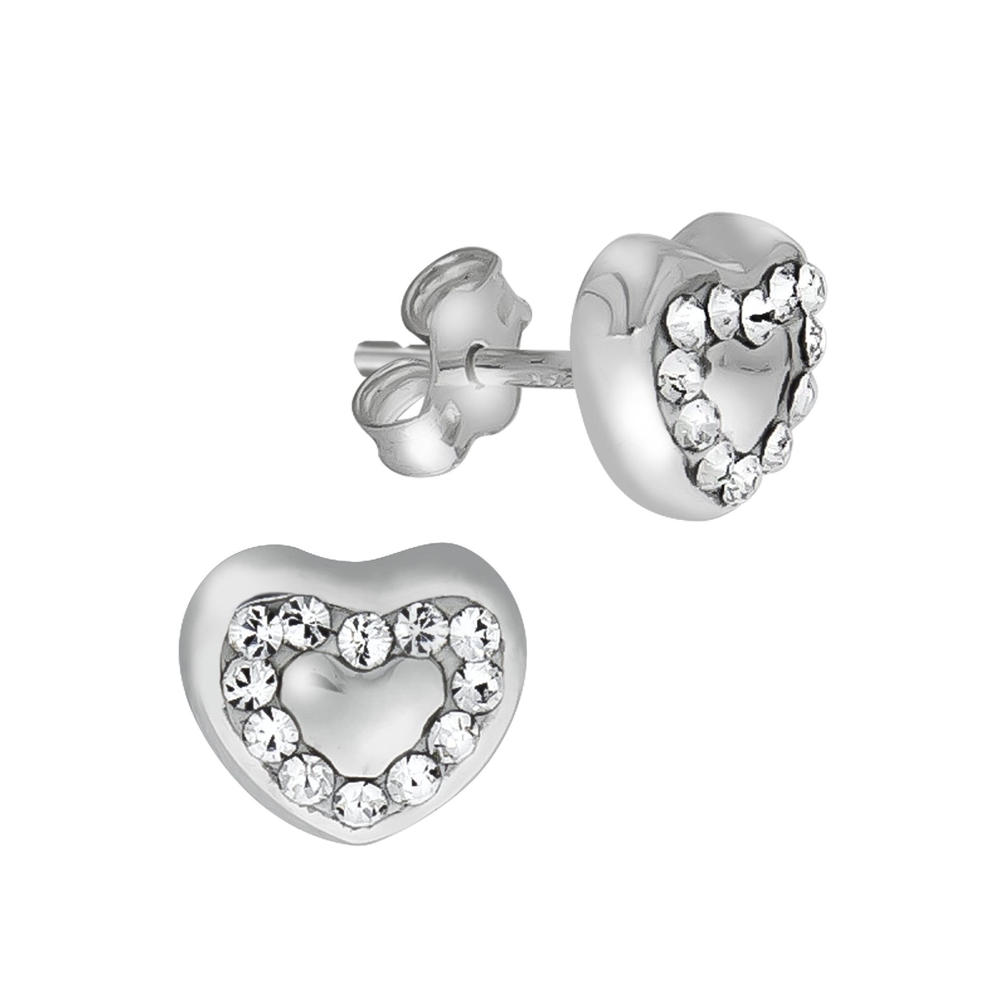 Ohrstecker Silber Herz 925 Sterling / Kristall weiß / 0,7cm