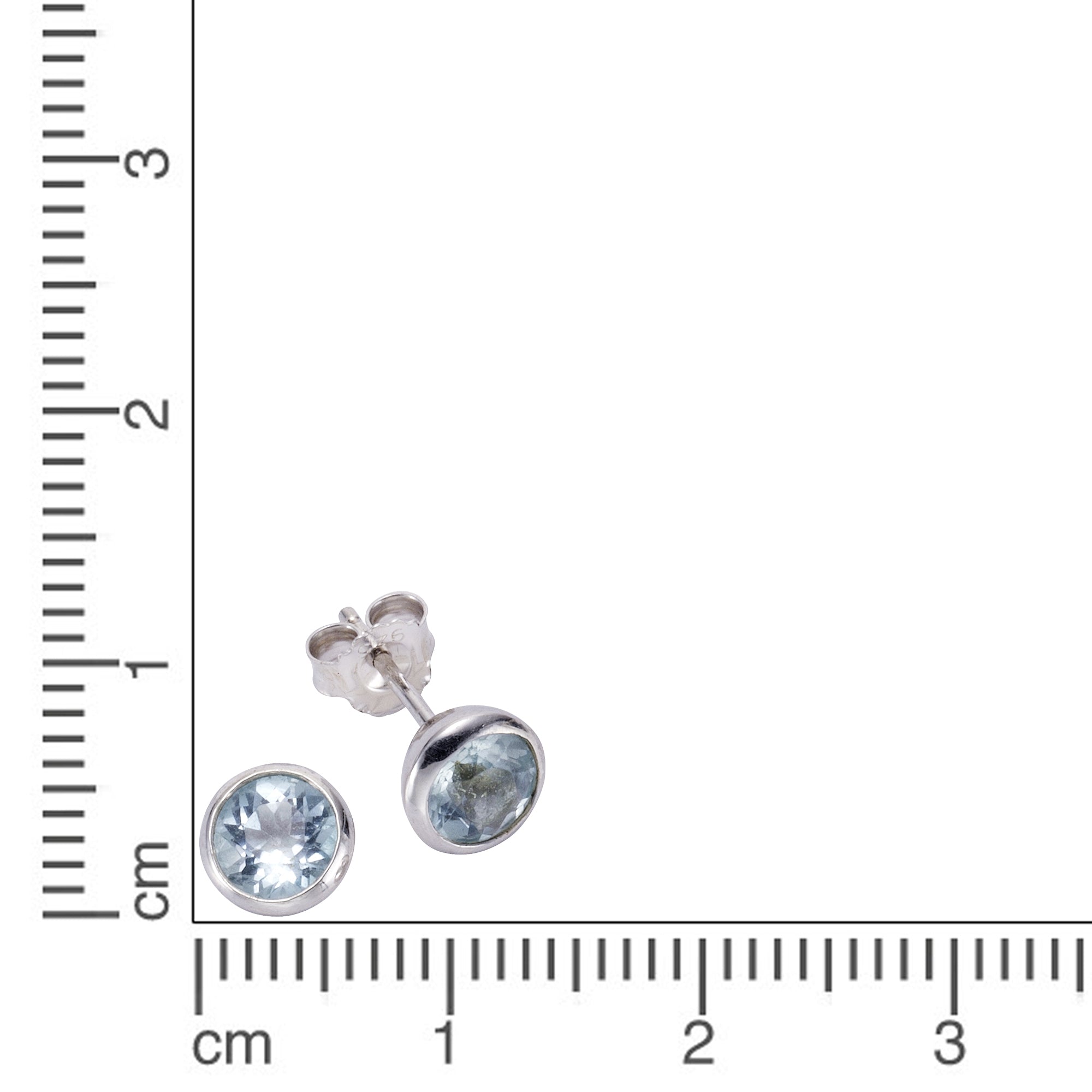 Ohrringe Silber 925 rhodiniert mit 2x Blautopas (beh.) 7,5mm