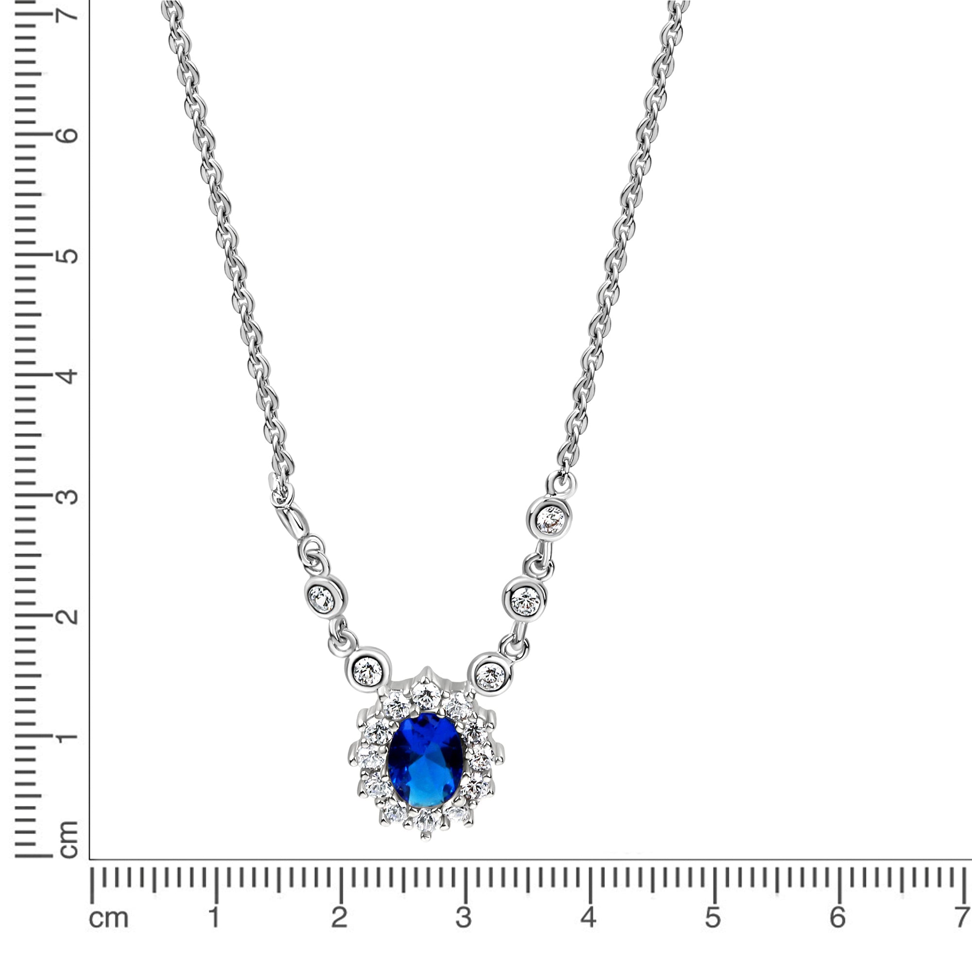 Halskette Silber 925 rhodiniert mit Zirkonia blau und weiß