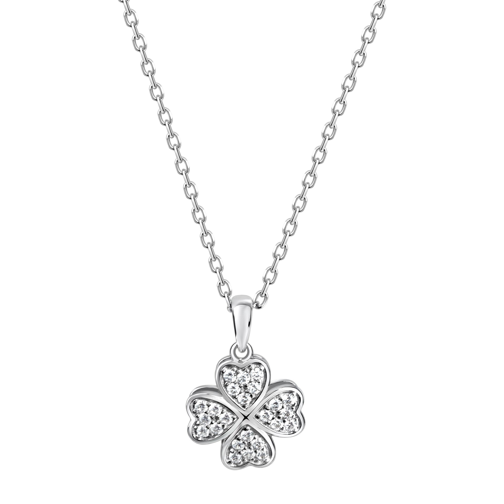 Anhänger mit Kette 925 Sterling Silber rhodiniert Kleeblatt Zirkonia