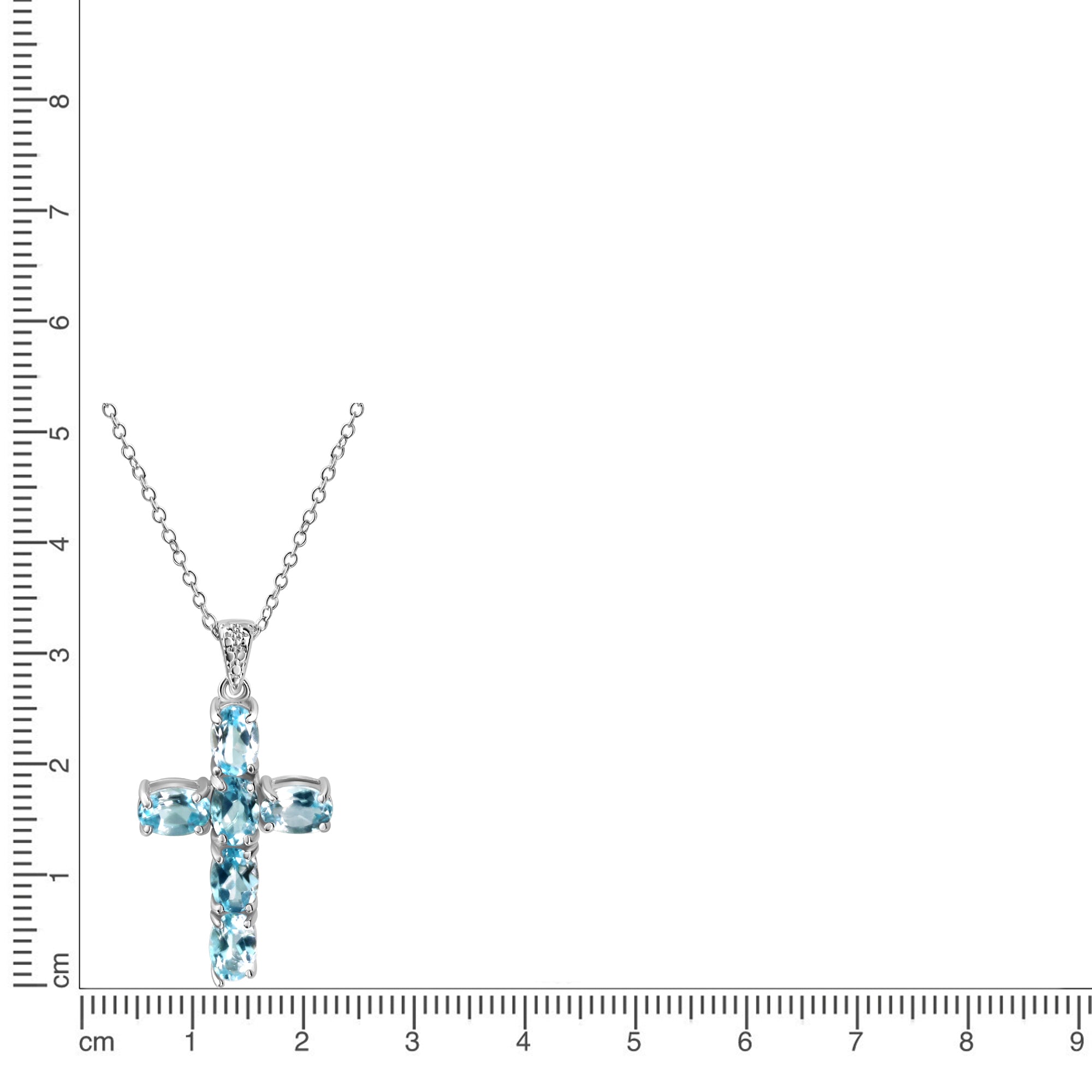 Anhänger mit Kette 925/- Sterling Silber rhodiniert Kreuz Blautopas