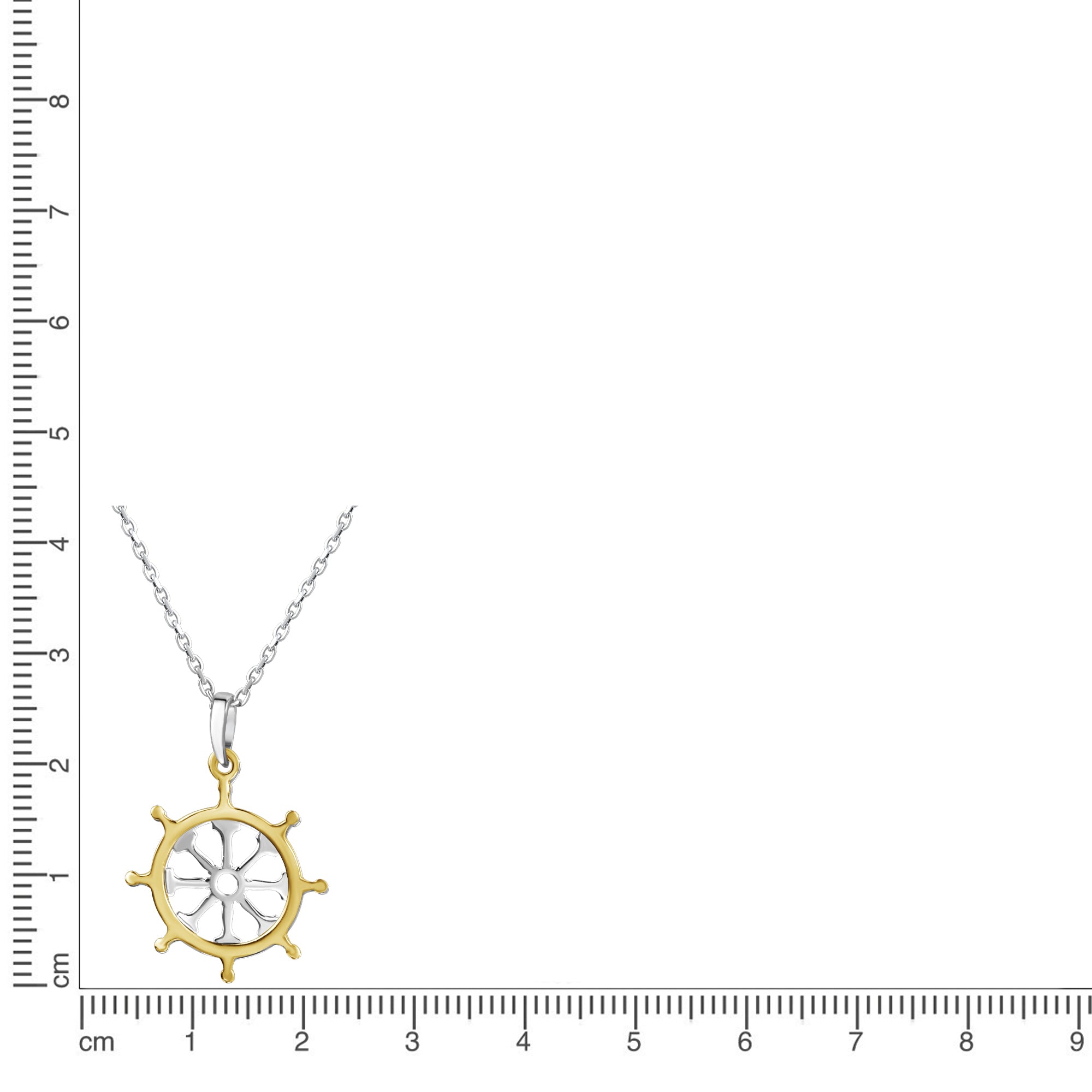 Anhänger mit Kette 925/- Sterling Silber rhodiniert teils vergoldet Steuerrad
