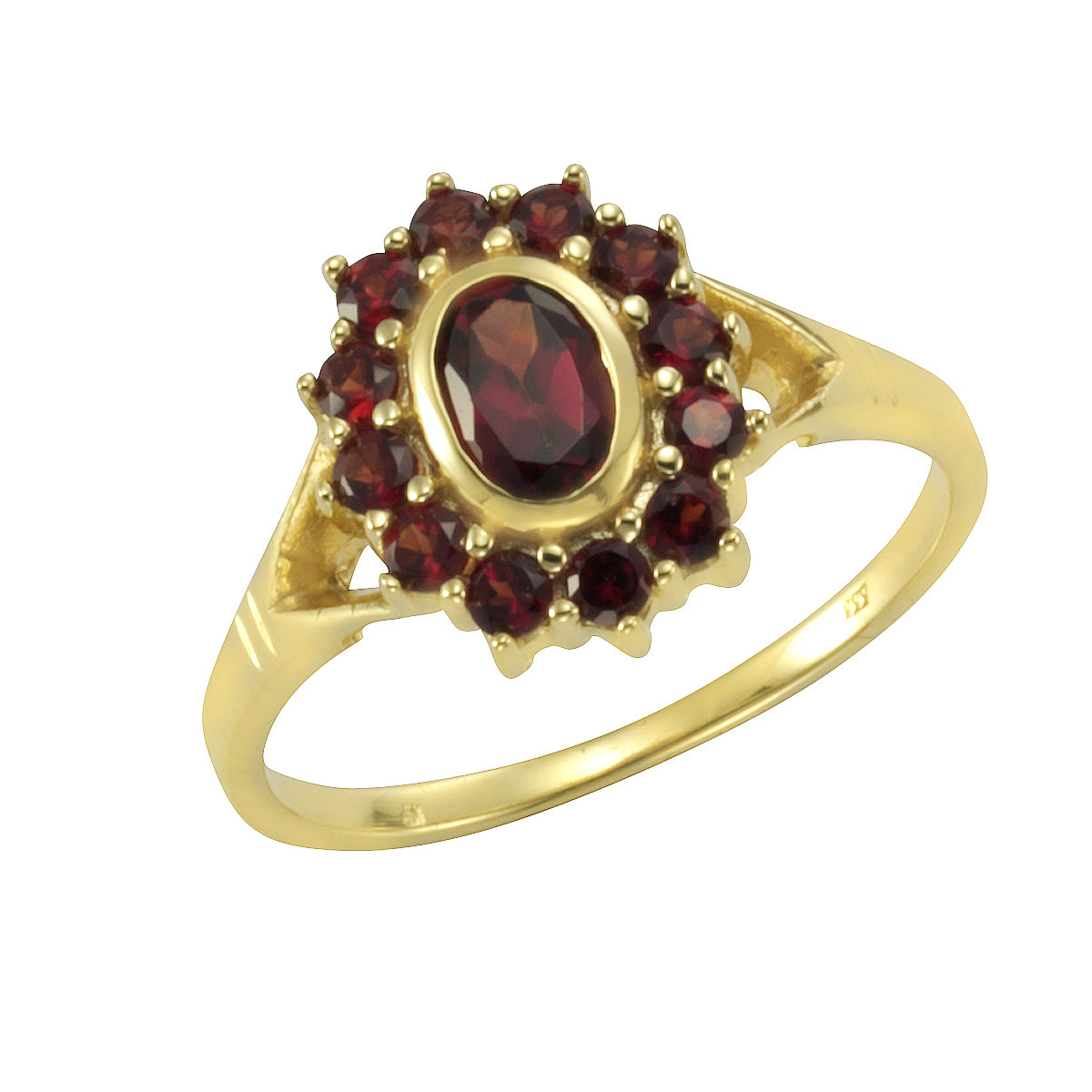 Ring 333/- Gelbgold mit Granat - Ringgröße: 056 (17,8)