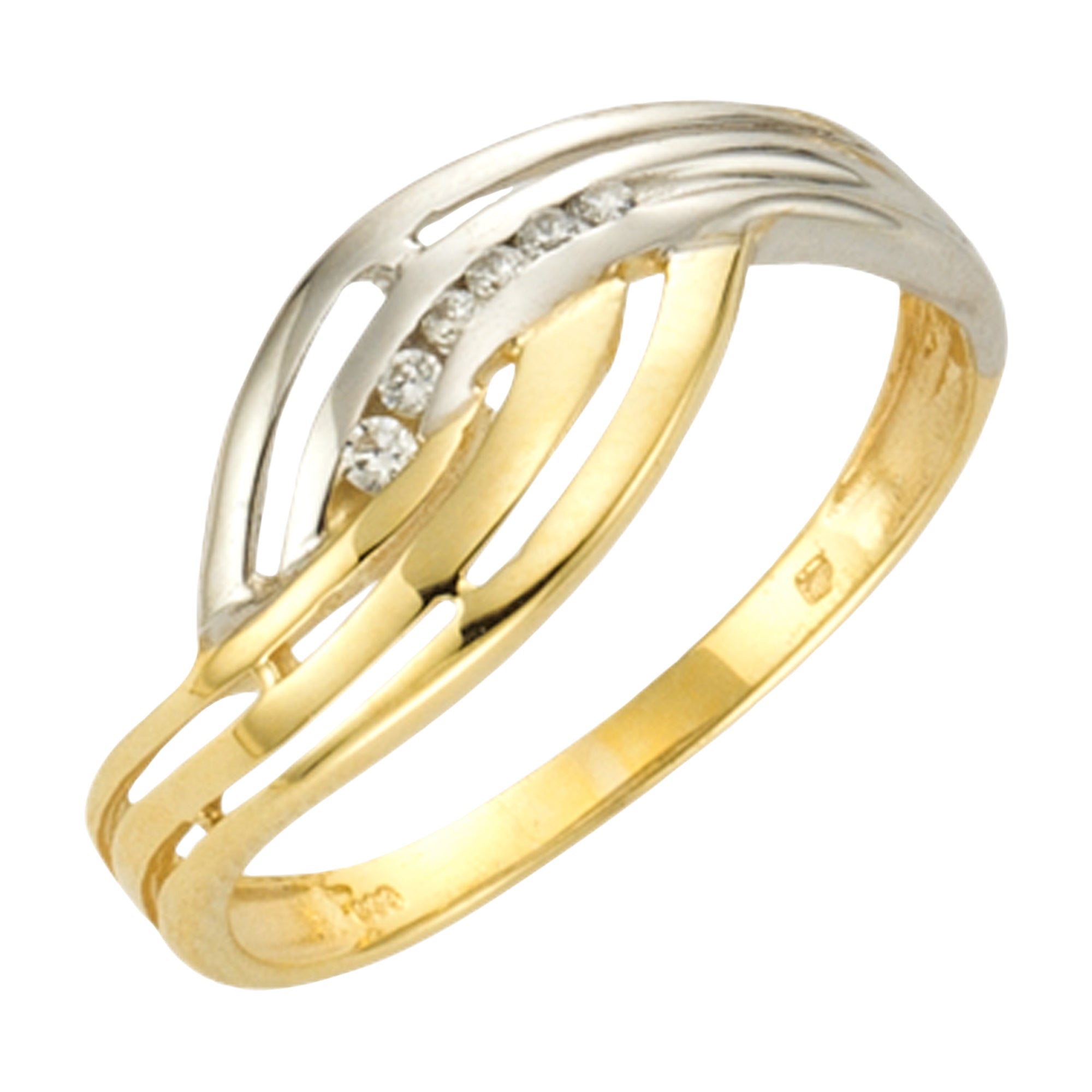 Ring 333/- Gelbgold bicolor 6x Zirkonia - Ringgröße: 060 (19,1)