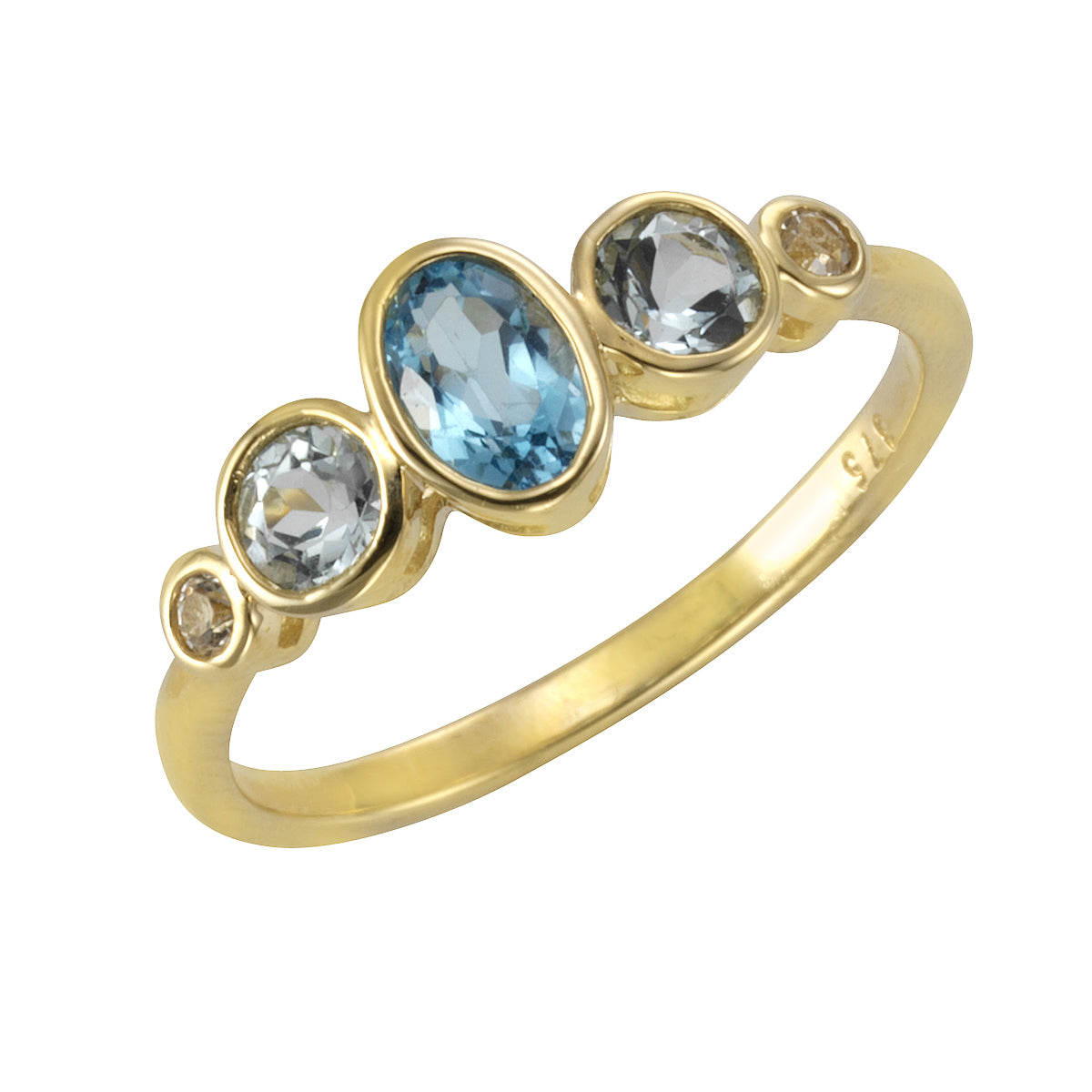 Ring 375/- Gelbgold mit Blautopas/Weißtopas - Ringgröße: 054 (17,2)