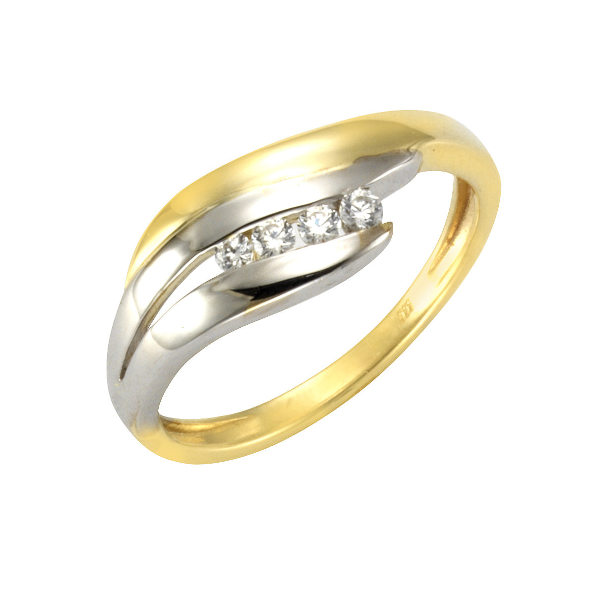Ring 333/- Gelb- und Weißgold 4x Zirkonia - Ringgröße: 056 (17,8)