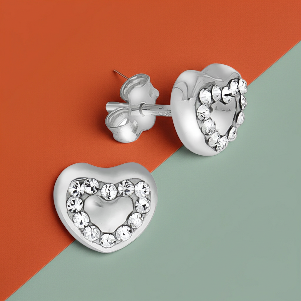 Ohrstecker Silber Herz 925 Sterling / Kristall weiß / 0,7cm