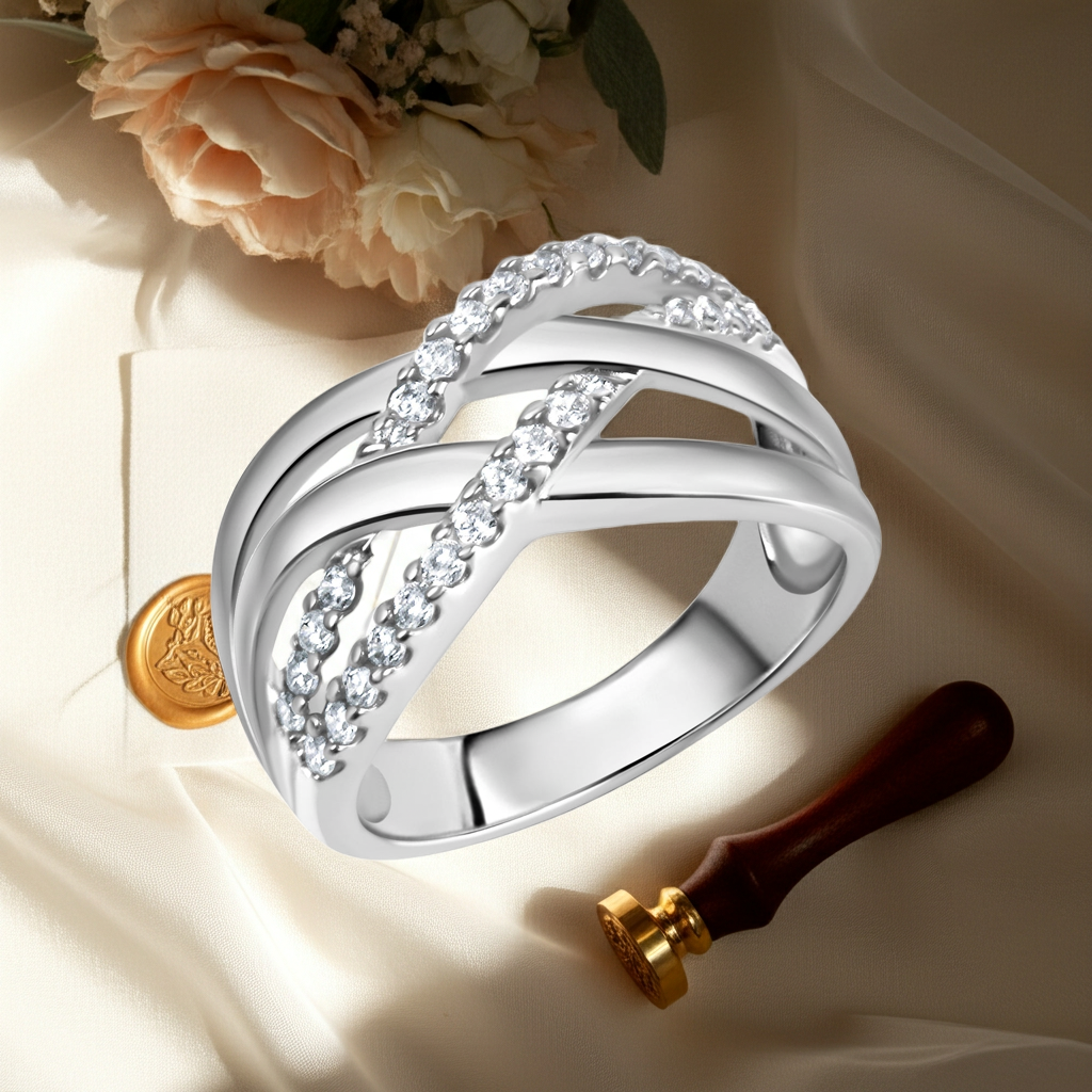 Ring Silber 925 rhodiniert mit Zirkonia weiß – Ringgröße: 016 (50,5)