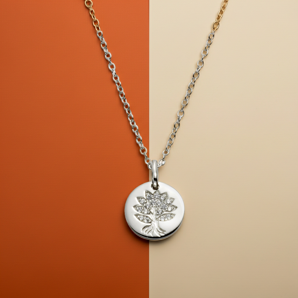Anhänger mit Kette 925 Sterling Silber  rhodiniert Lebensbaum