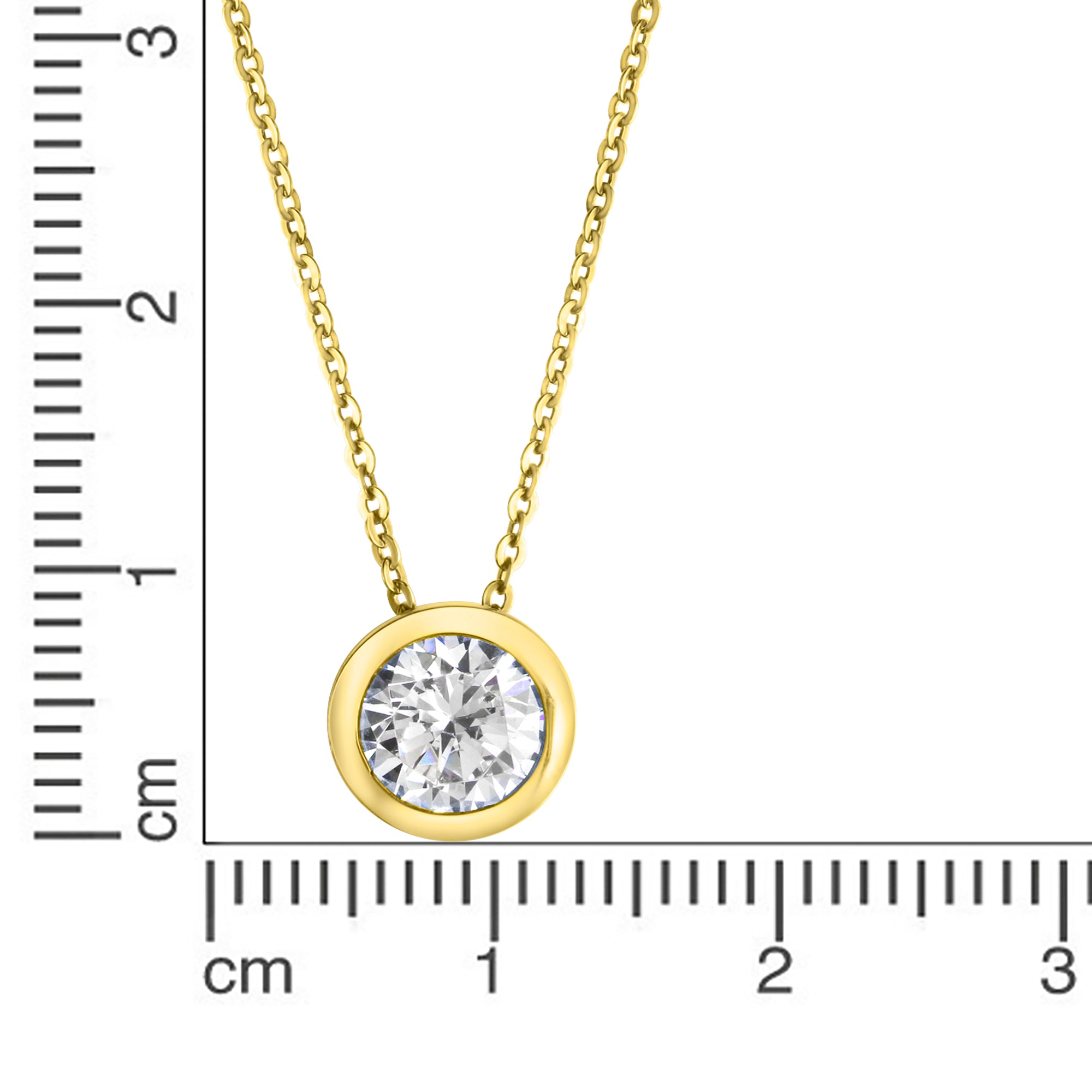 Halskette Silber 925 vergoldet 45+5cm lang mit weißem Zirkonia-Stein 8mm