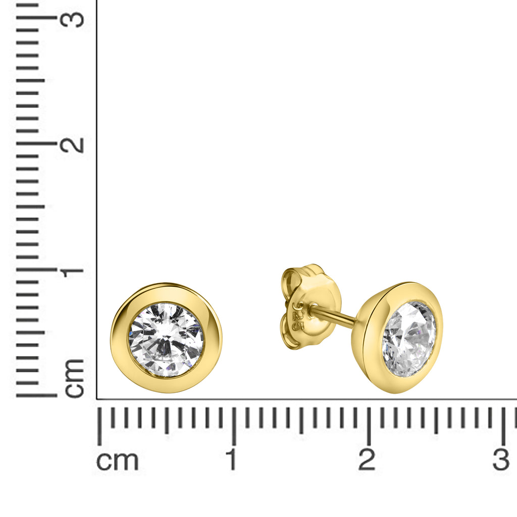 Ohrringe Silber 925 vergoldet mit weißem Zirkonia-Stein 6mm