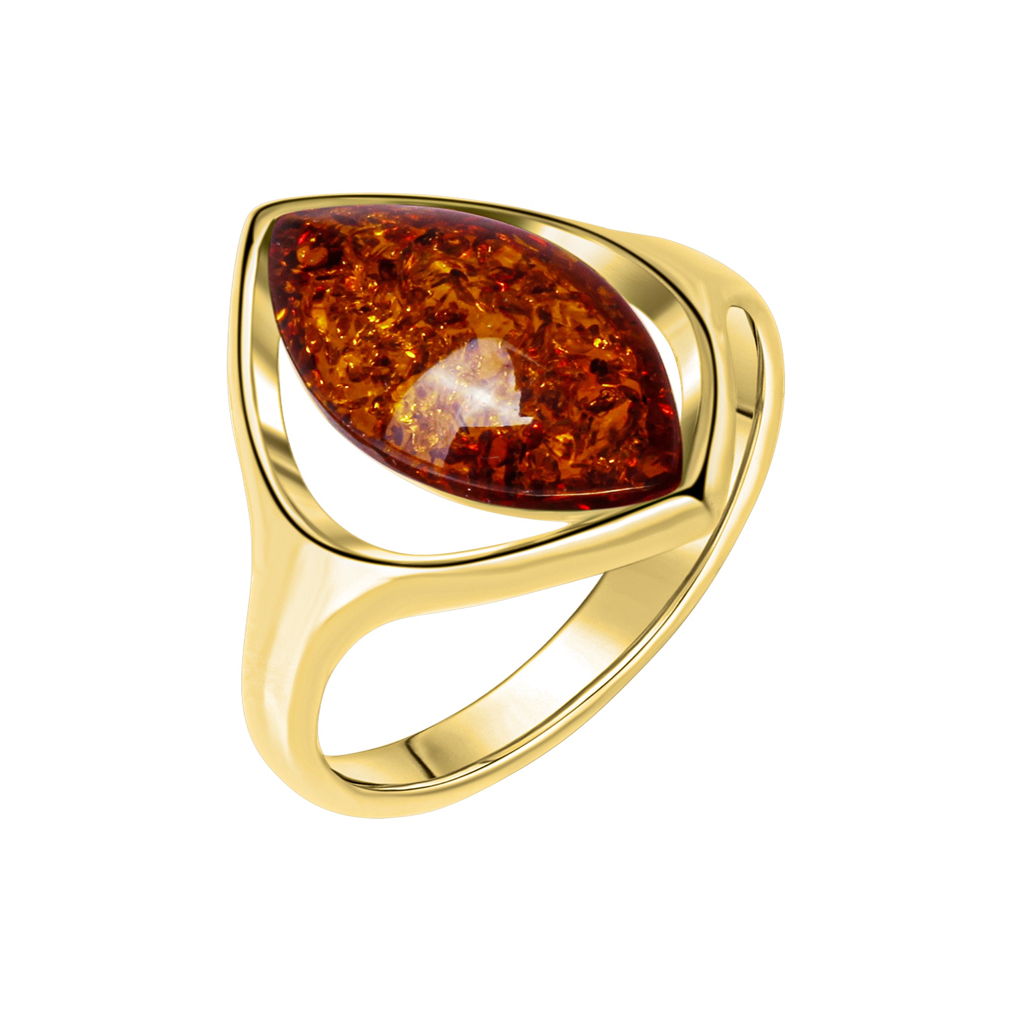 Ring 925/- Sterling Silber vergoldet mit Bernstein - Ringgröße: 060 (19,1)