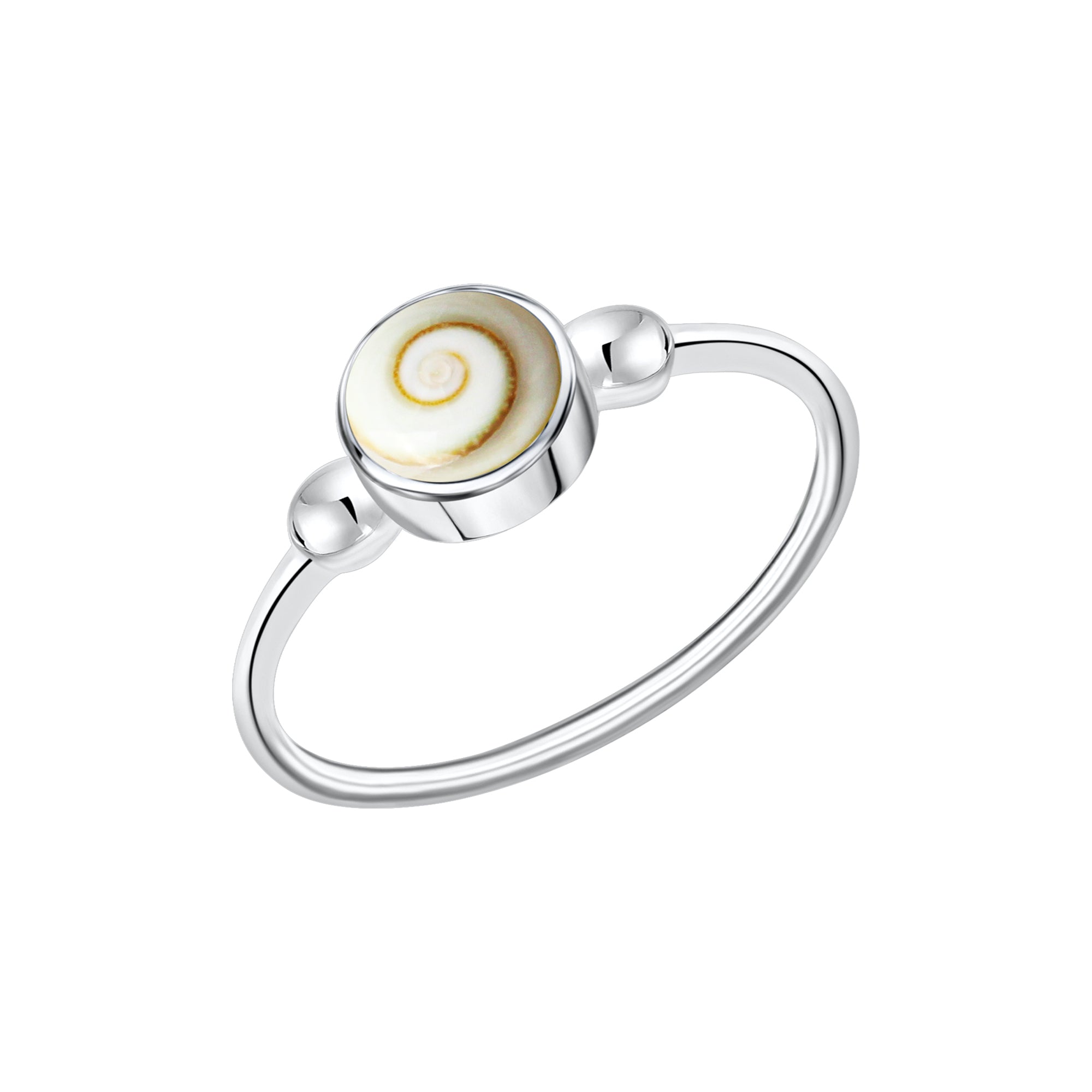 Ring 925/- Silber weiß mit Muschel weiß - Ringgröße: 054 (17,2)