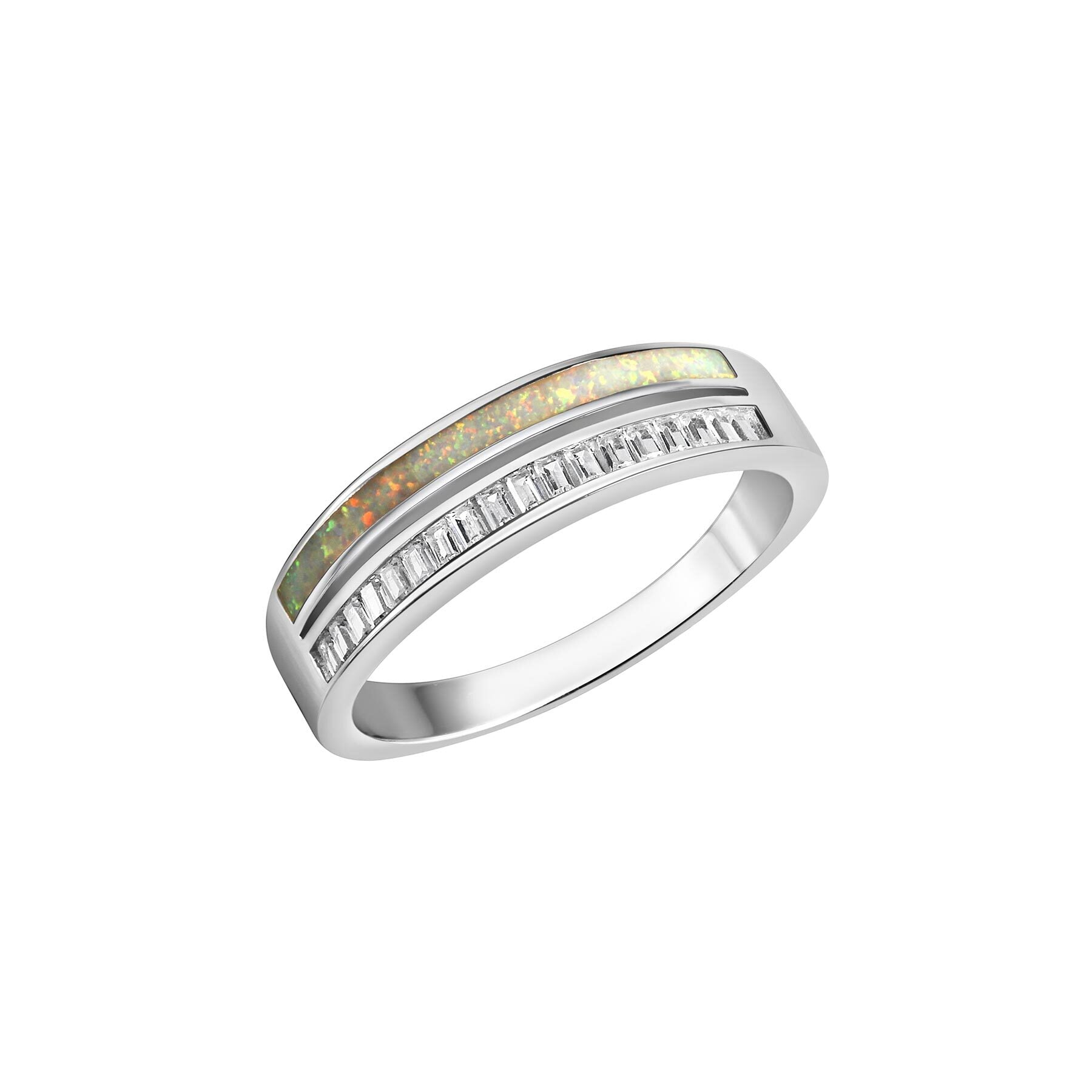 Opal Ring Silber / 925 Sterling rhodiniert mit Zirkonia - Ringgröße: 056 (17,8)