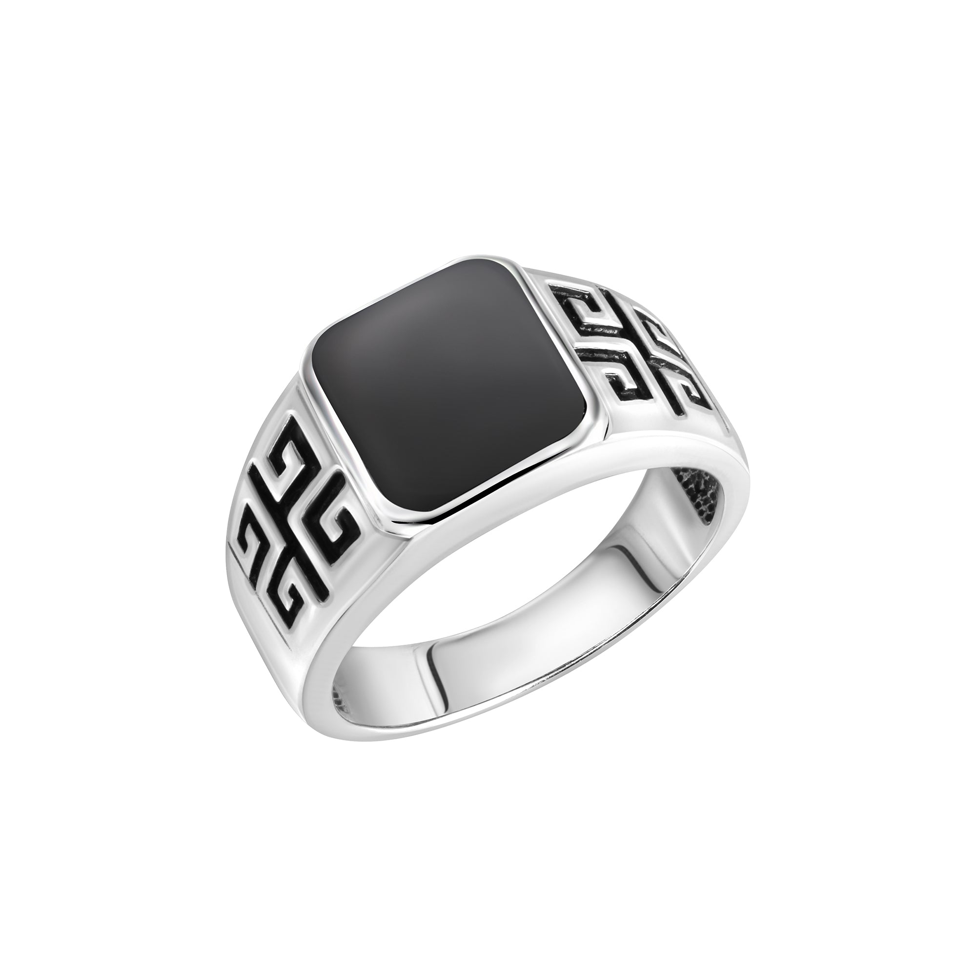 Ring 925/- Sterling Silber rhodiniert schwarzer Achat - Ringgröße: 020 (63,7)