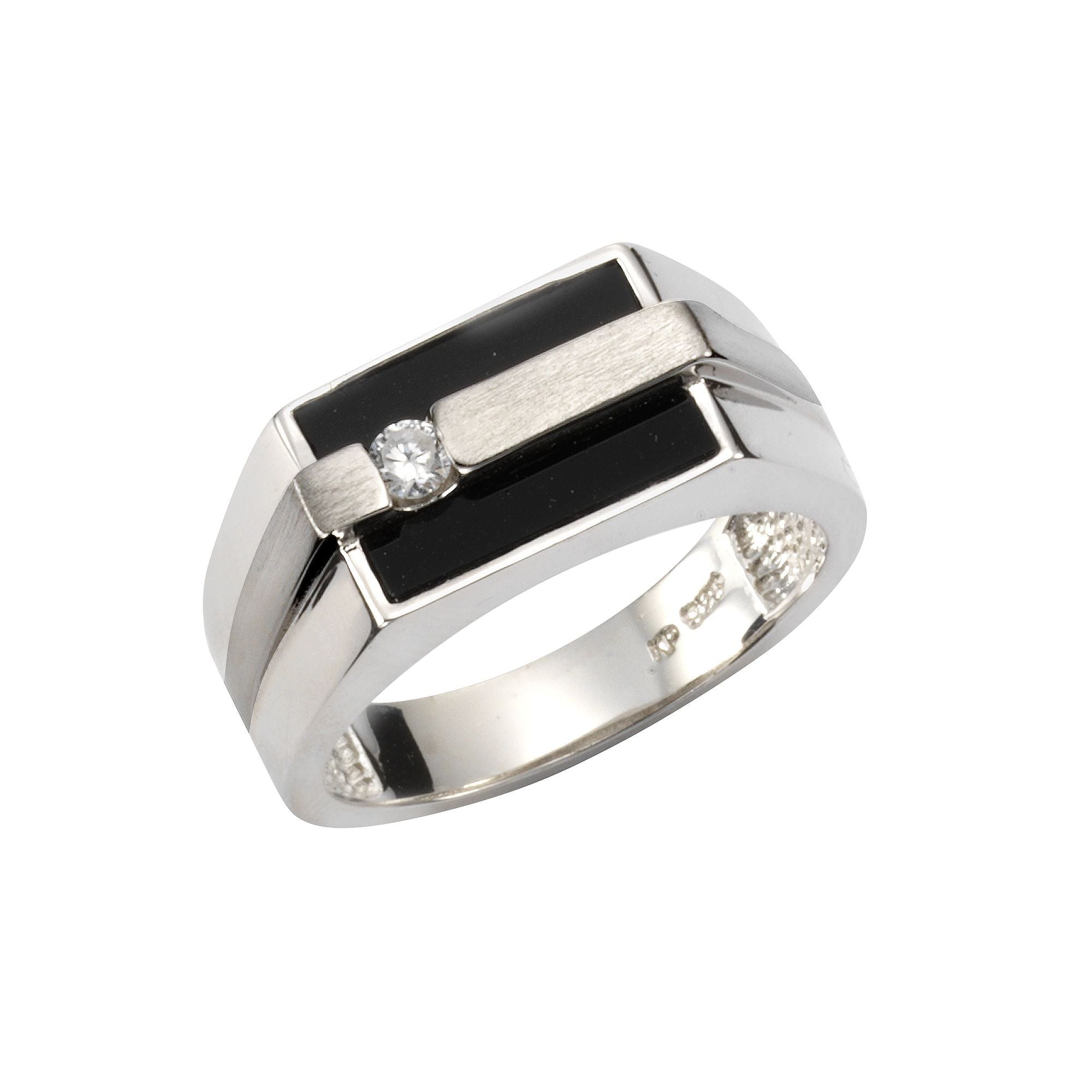 Ring 925/- Sterling Silber rhodiniert mit Onyx und Zirkonia - Ringgröße: 021 (66,1)