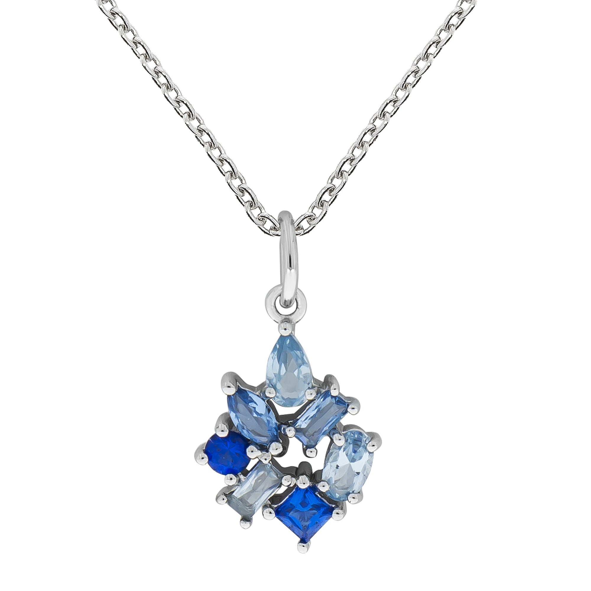 Anhänger mit Kette 925/- Sterling Silber rhodiniert  synth. Steine blau