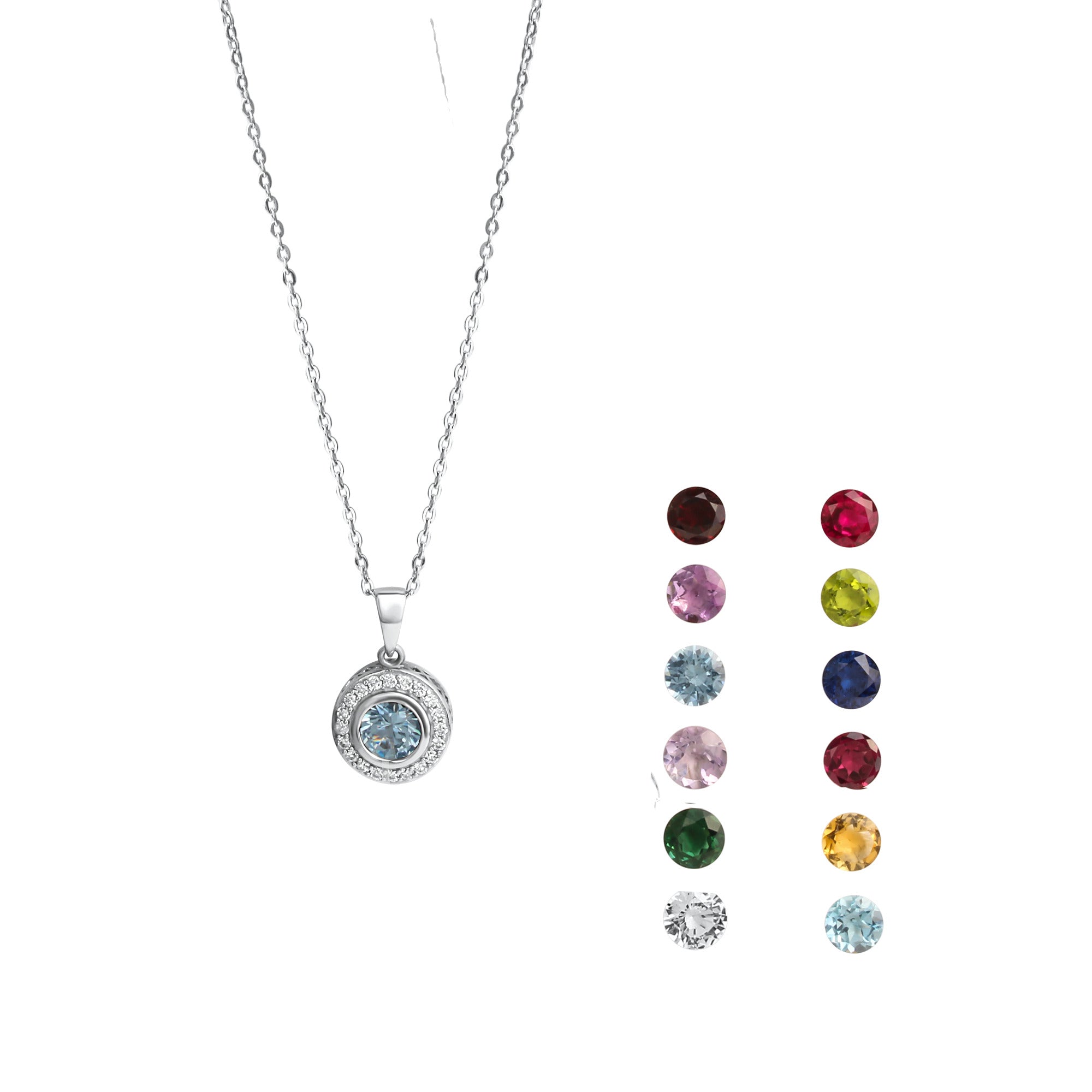 Anhänger mit Kette 925/- Sterling Silber rhodiniert Zirkonia und Wechselsteine