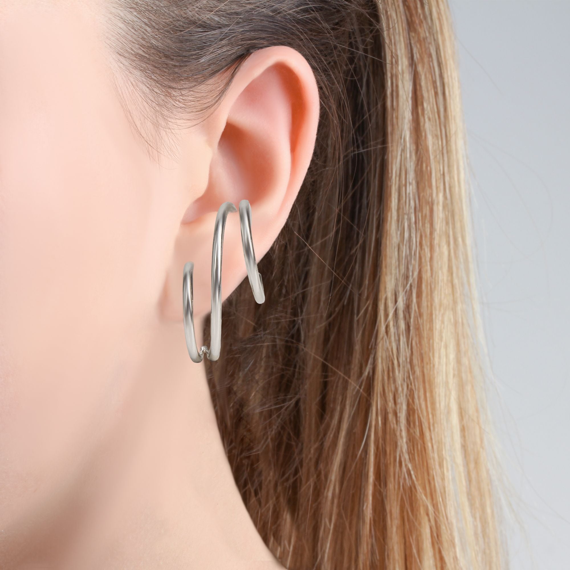 Ohrstecker 925/- Sterling Silber rhodiniert 3-reihig