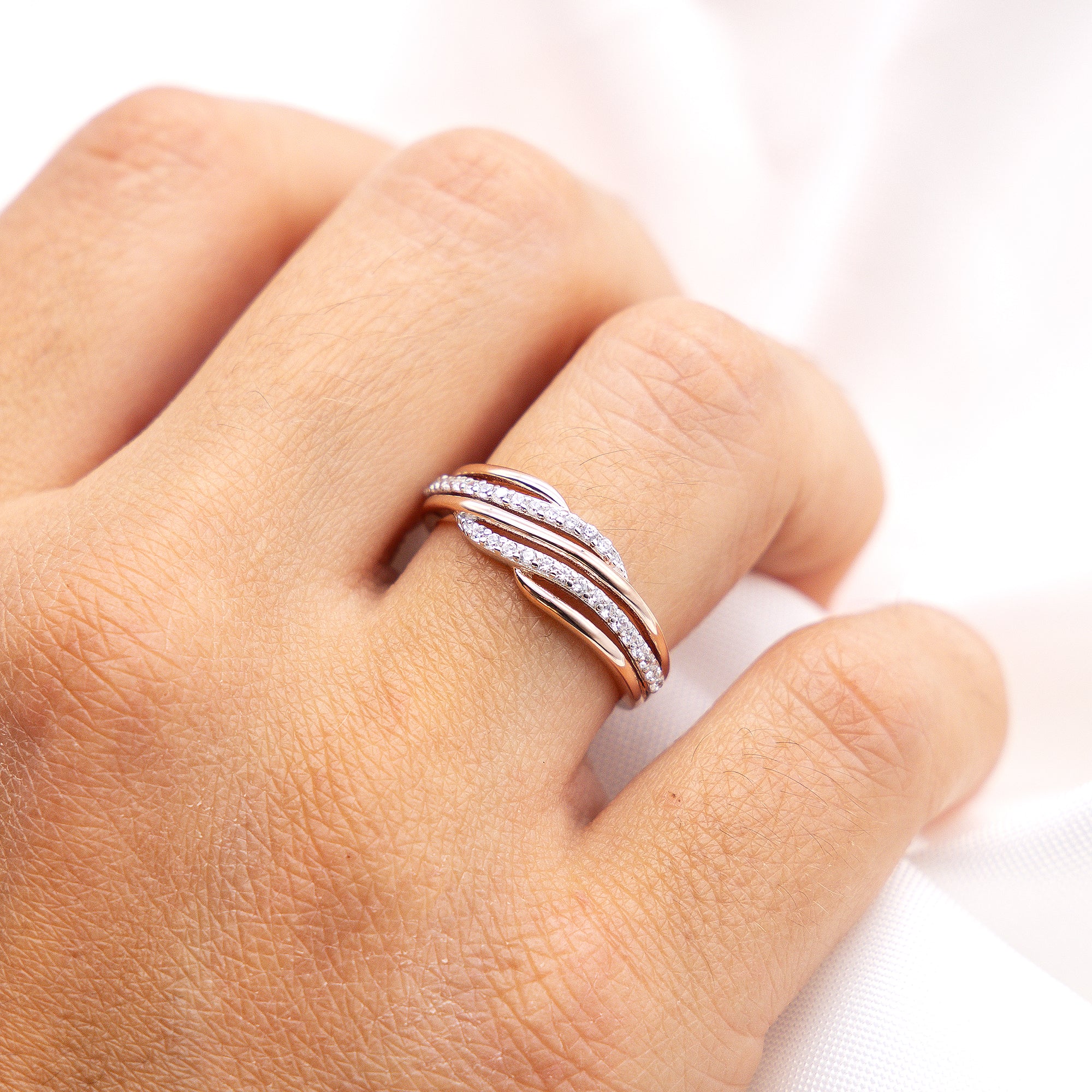 Ring Silber 925 zweifarbig mit Zirkonia weiß - Ringgröße: 060 (19,1)