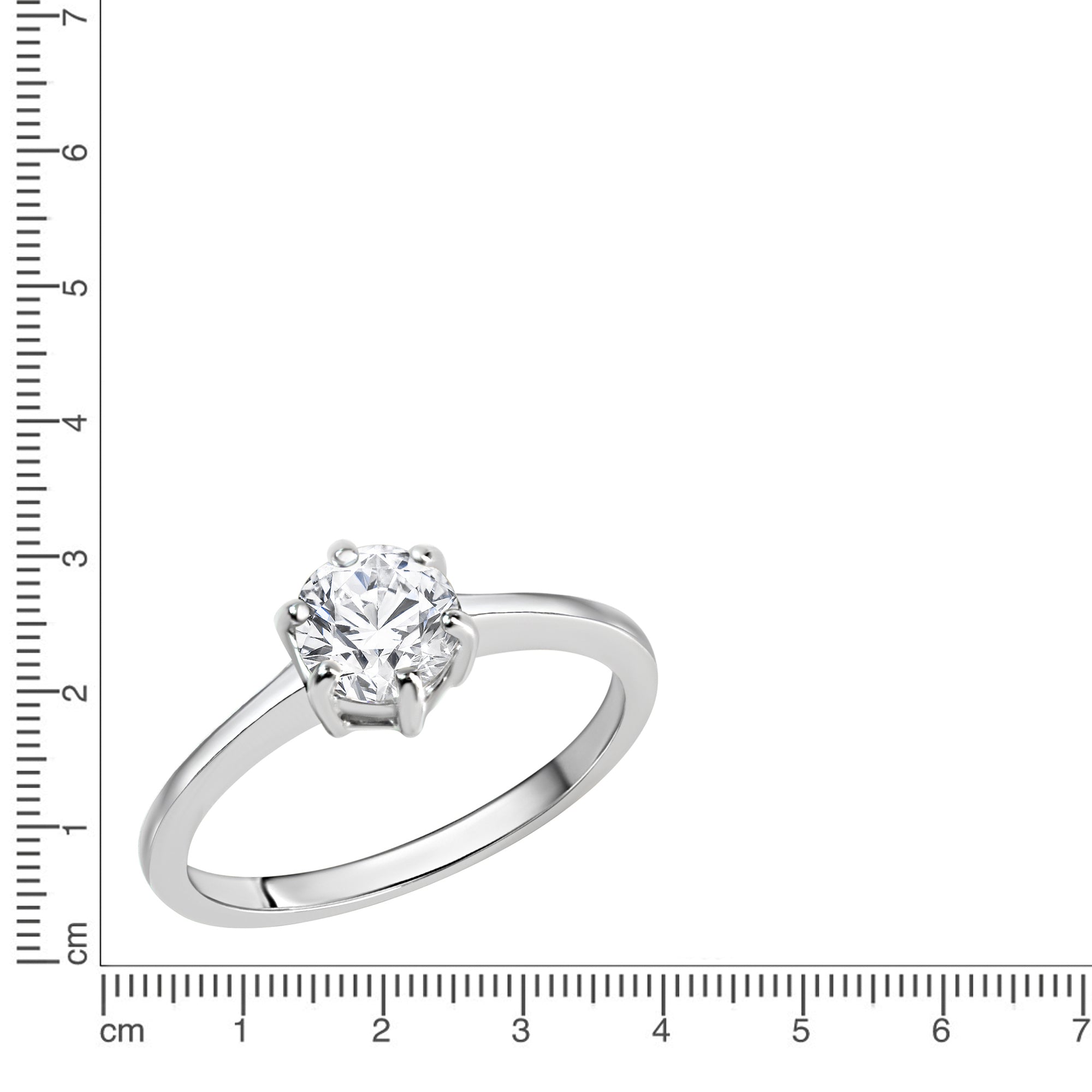 Ring Silber 925 rhodiniert mit weißem Zirkonia-Stein - Ringgröße: 060 (19,1)