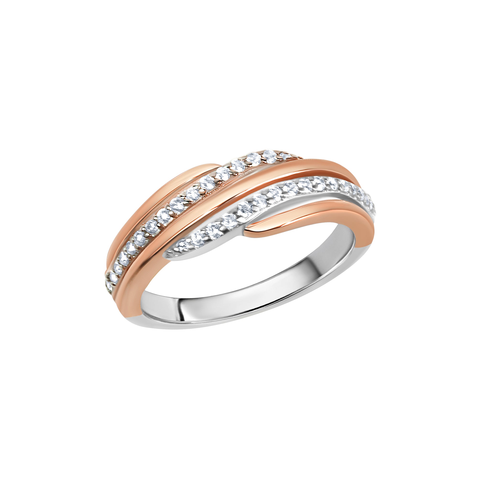Ring Silber 925 zweifarbig mit Zirkonia weiß - Ringgröße: 060 (19,1)