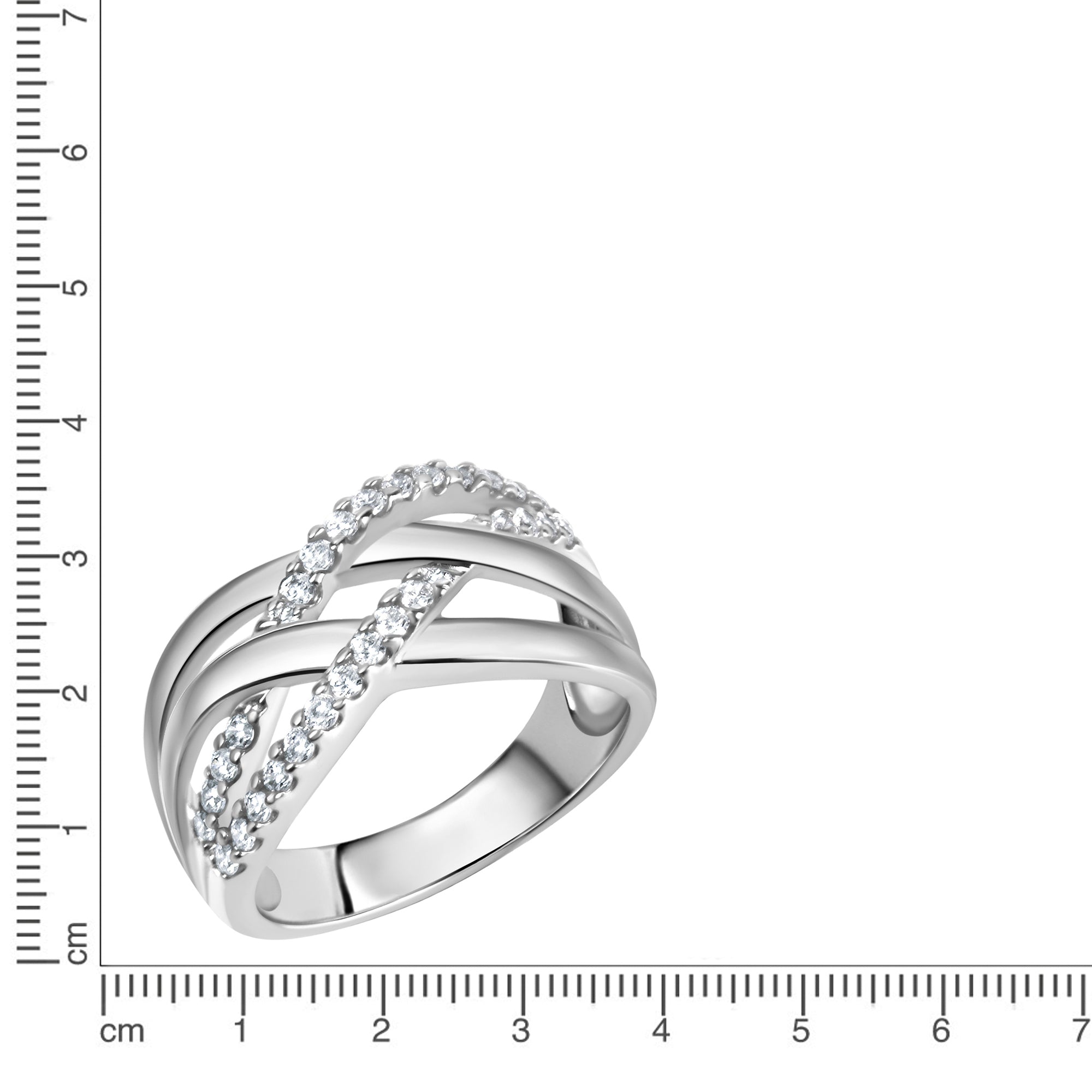 Ring Silber 925 rhodiniert mit Zirkonia weiß – Ringgröße: 016 (50,5)