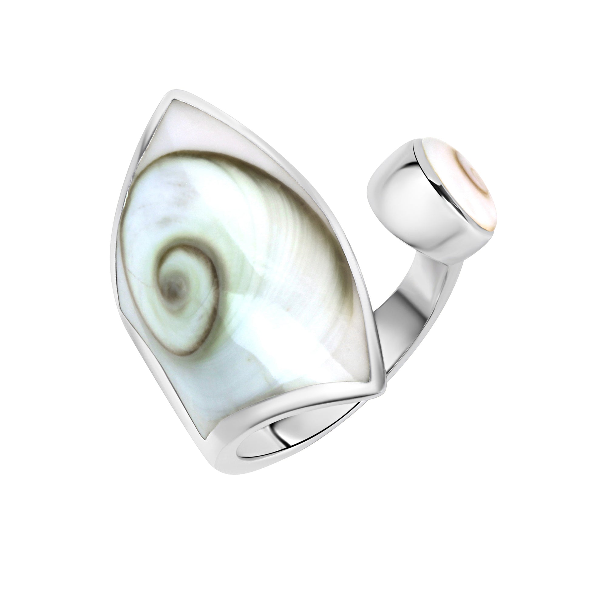 Ring Silber 925 mit weißer Muschel 28mm breit - Ringgröße: 068 (21,7)