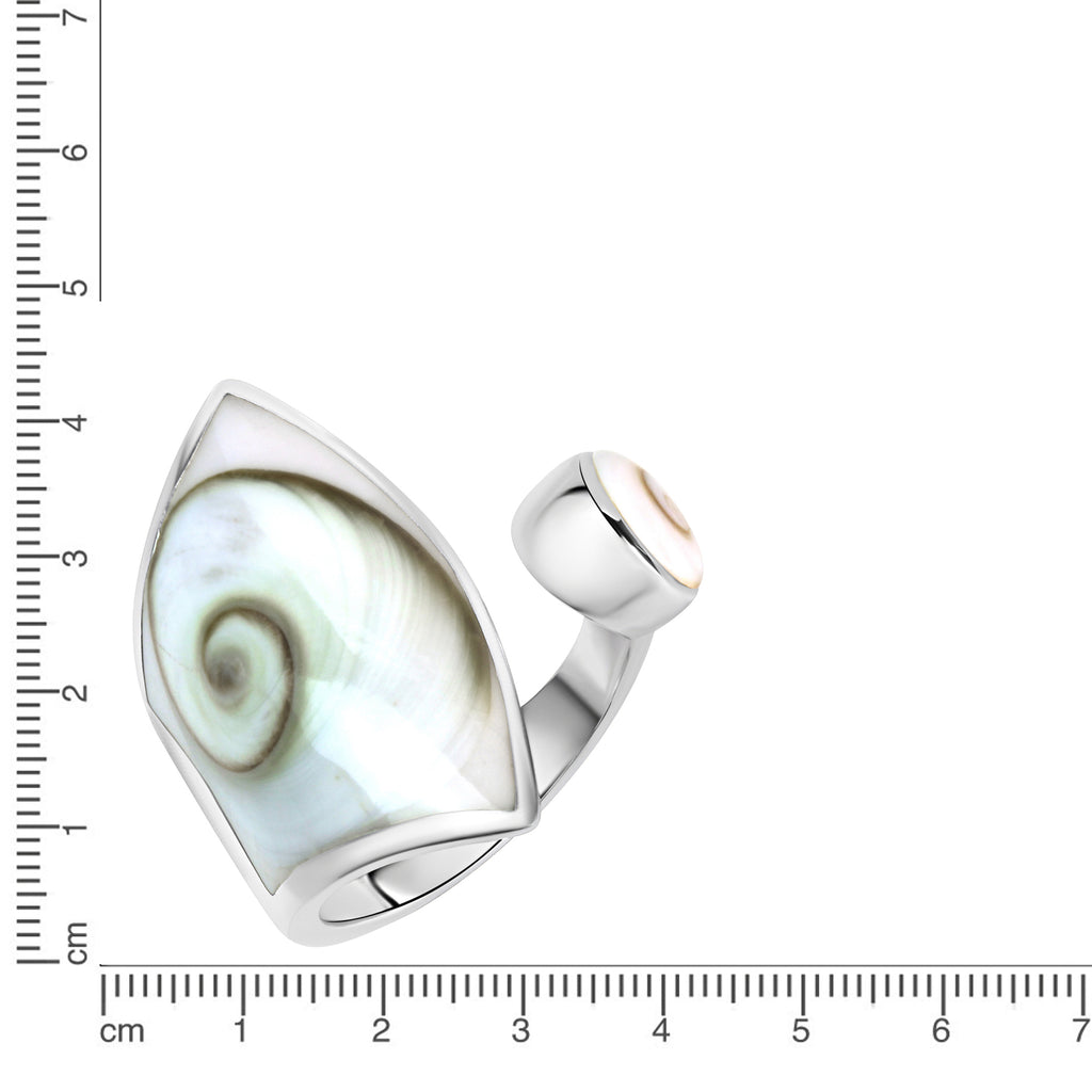 Ring Silber 925 mit weißer Muschel – 28 mm breit – Ringgröße: 058 (18,5)