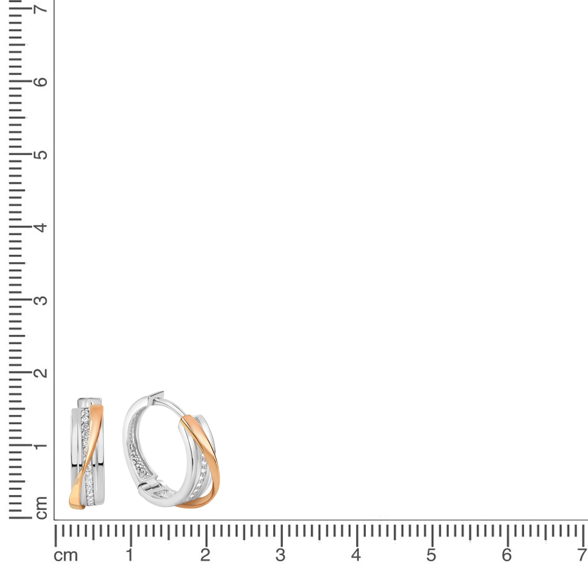 Ohrringe Silber 925 zweifarbig 16mm Durchmesser mit weißem Zirkonia