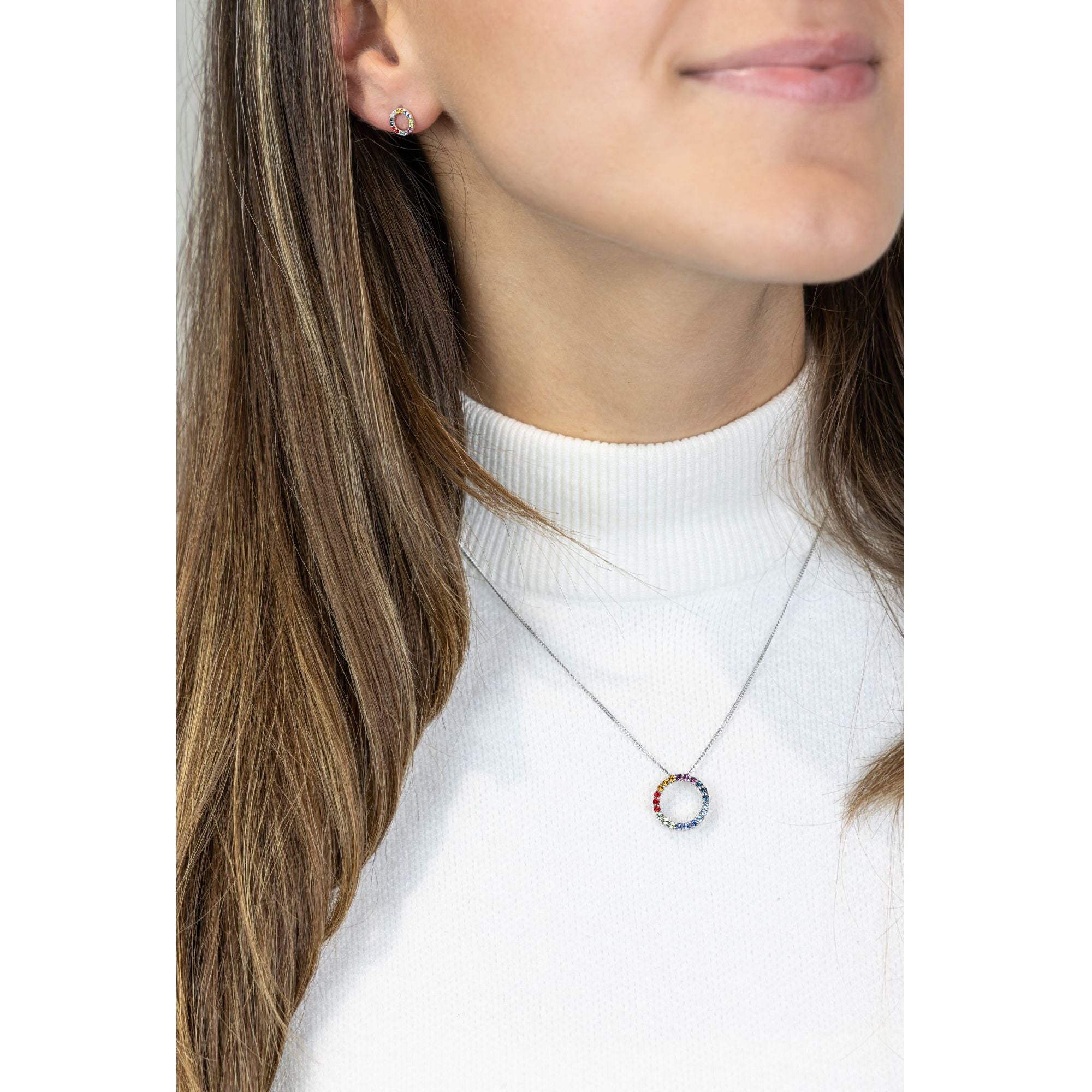 Anhänger mit Kette 925/- Sterling Silber rhodiniert Kristall bunt