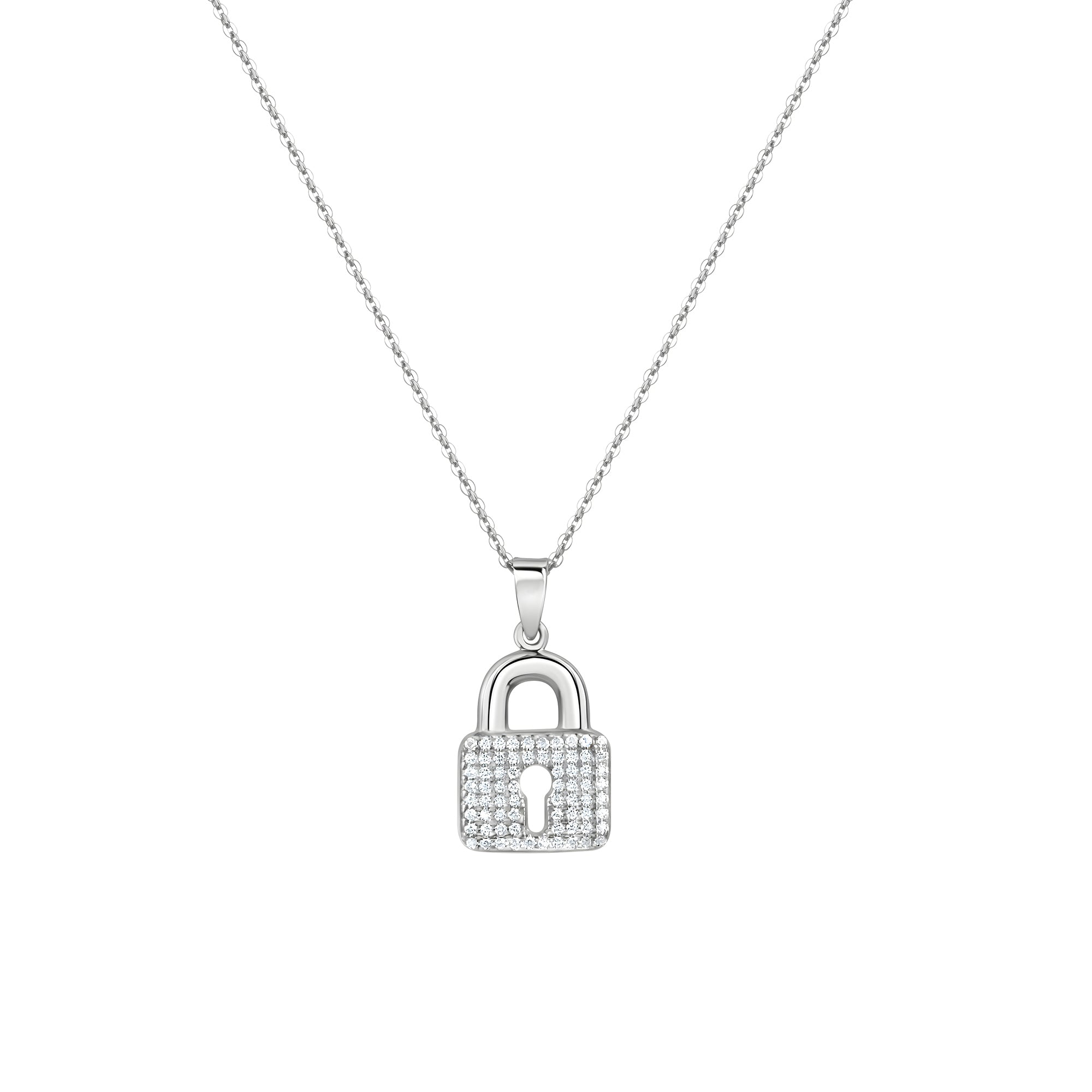 Anhänger mit Kette 925/- Sterling Silber Schloß mit Zirkonia
