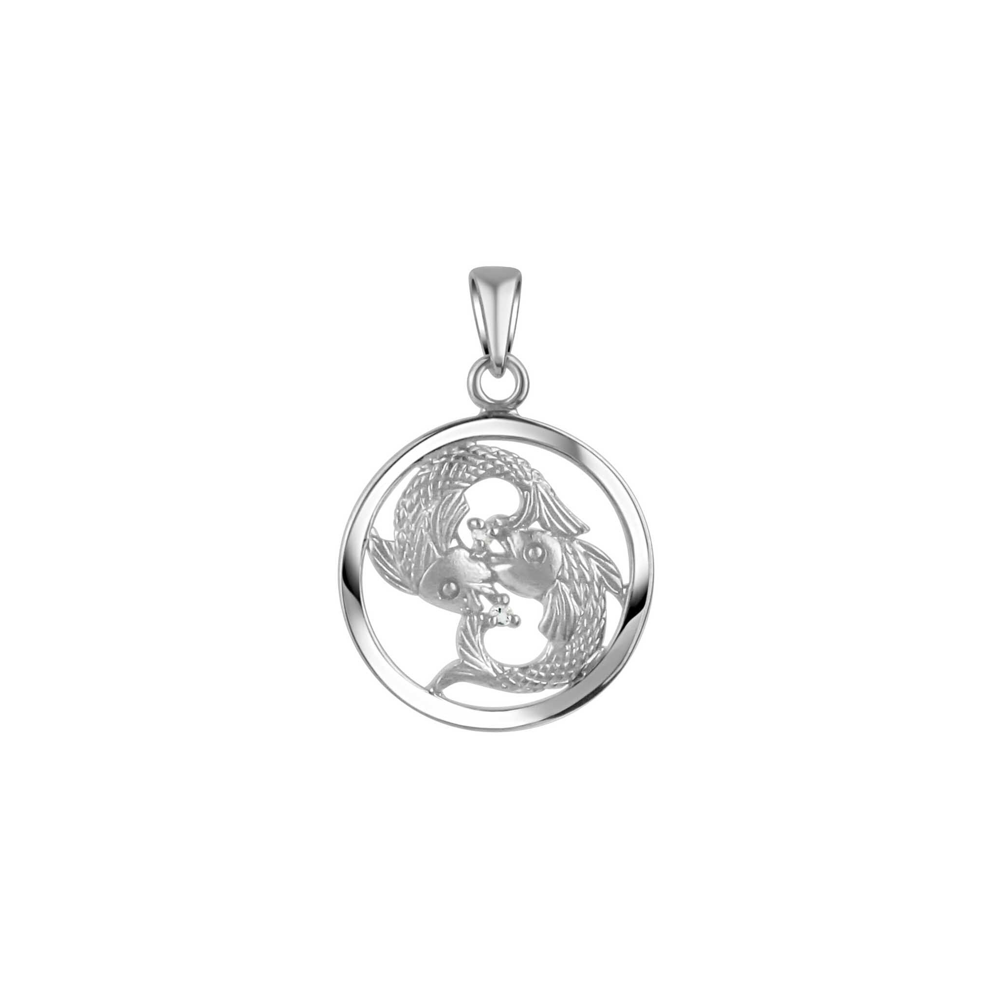 Anhänger 925/- Sterling Silber rhodiniert Sternzeichen Fische Monatsstein