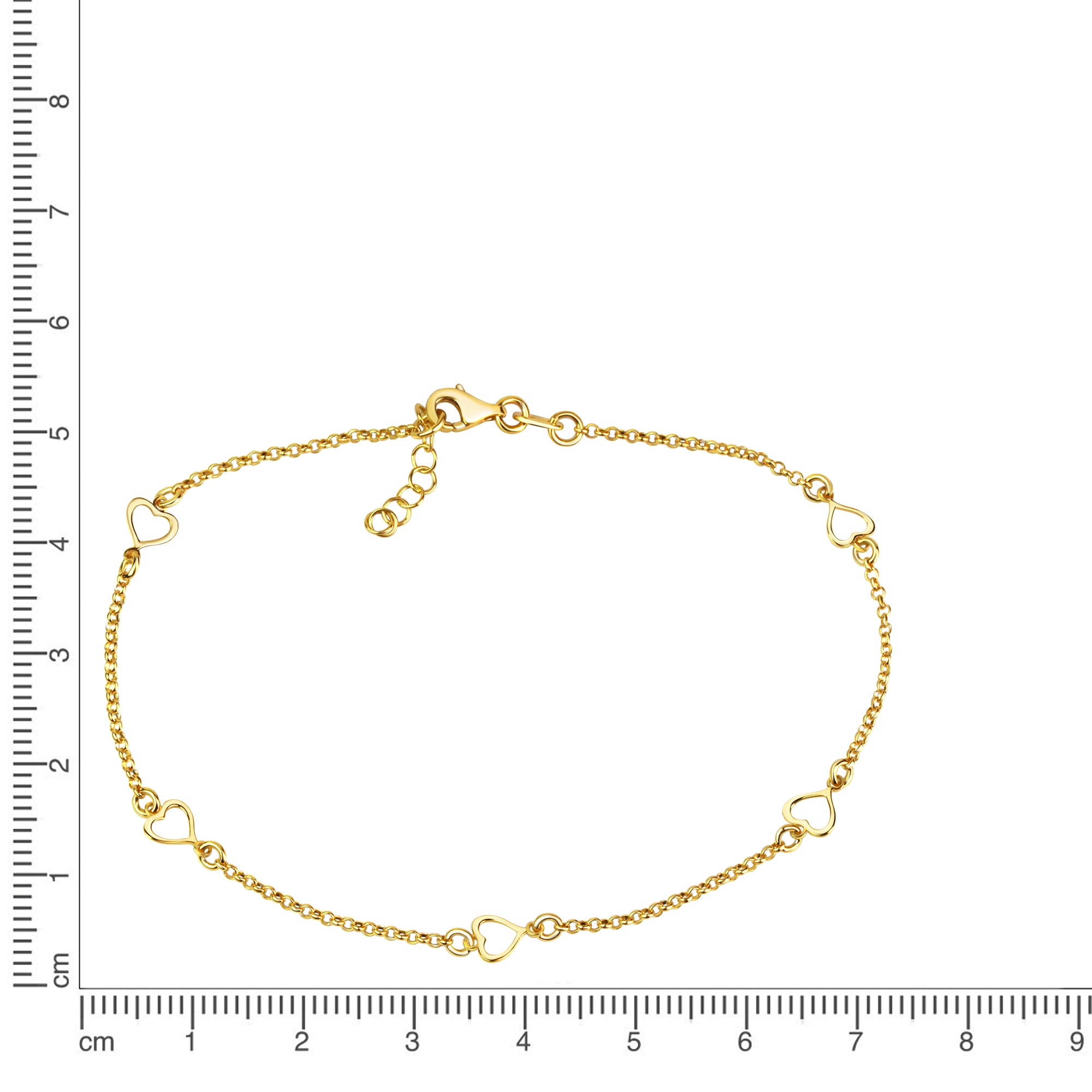 Fusskette 925/- Sterling Silber vergoldet Herzen