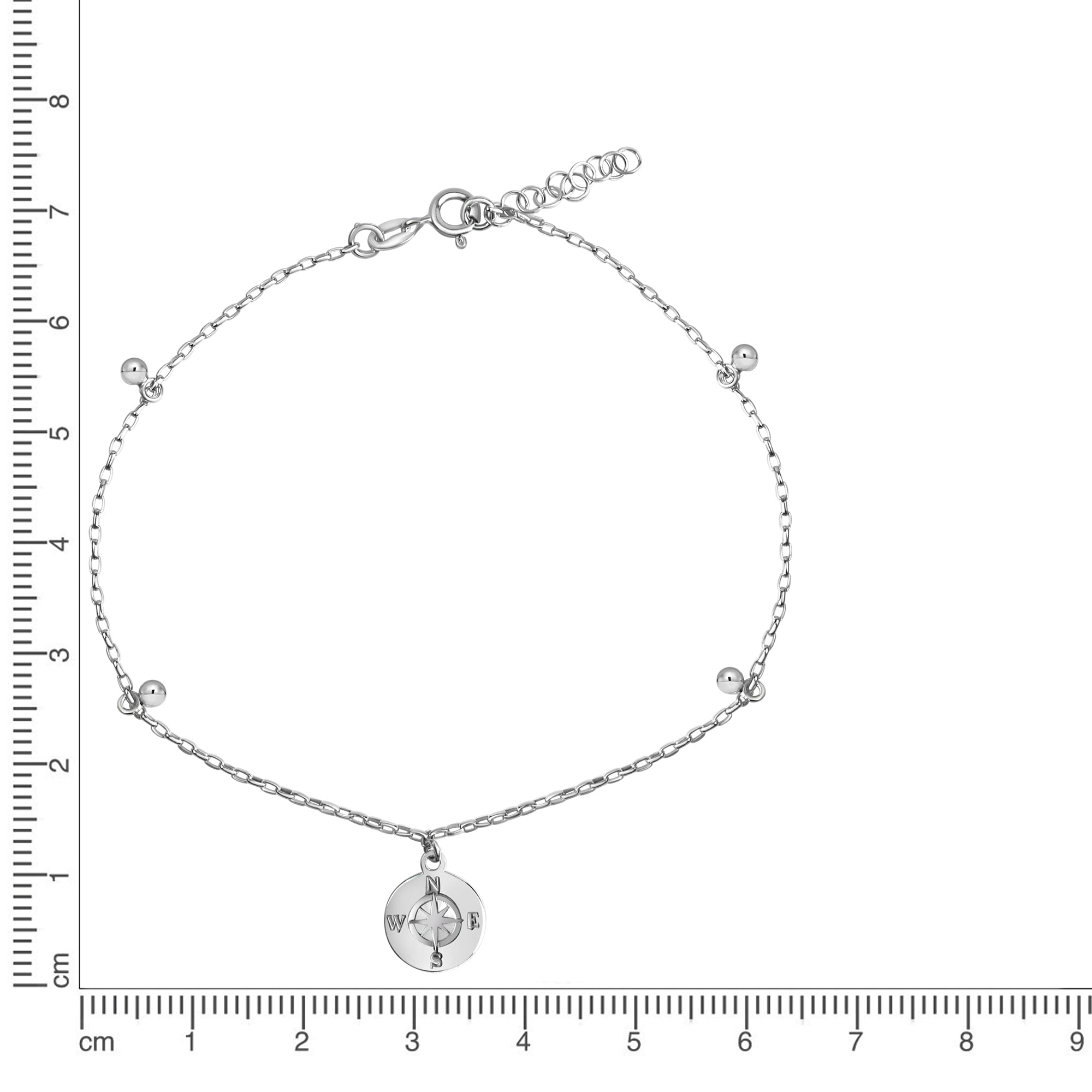 Fusskette 925/- Sterling Silber rhodiniert Windrose