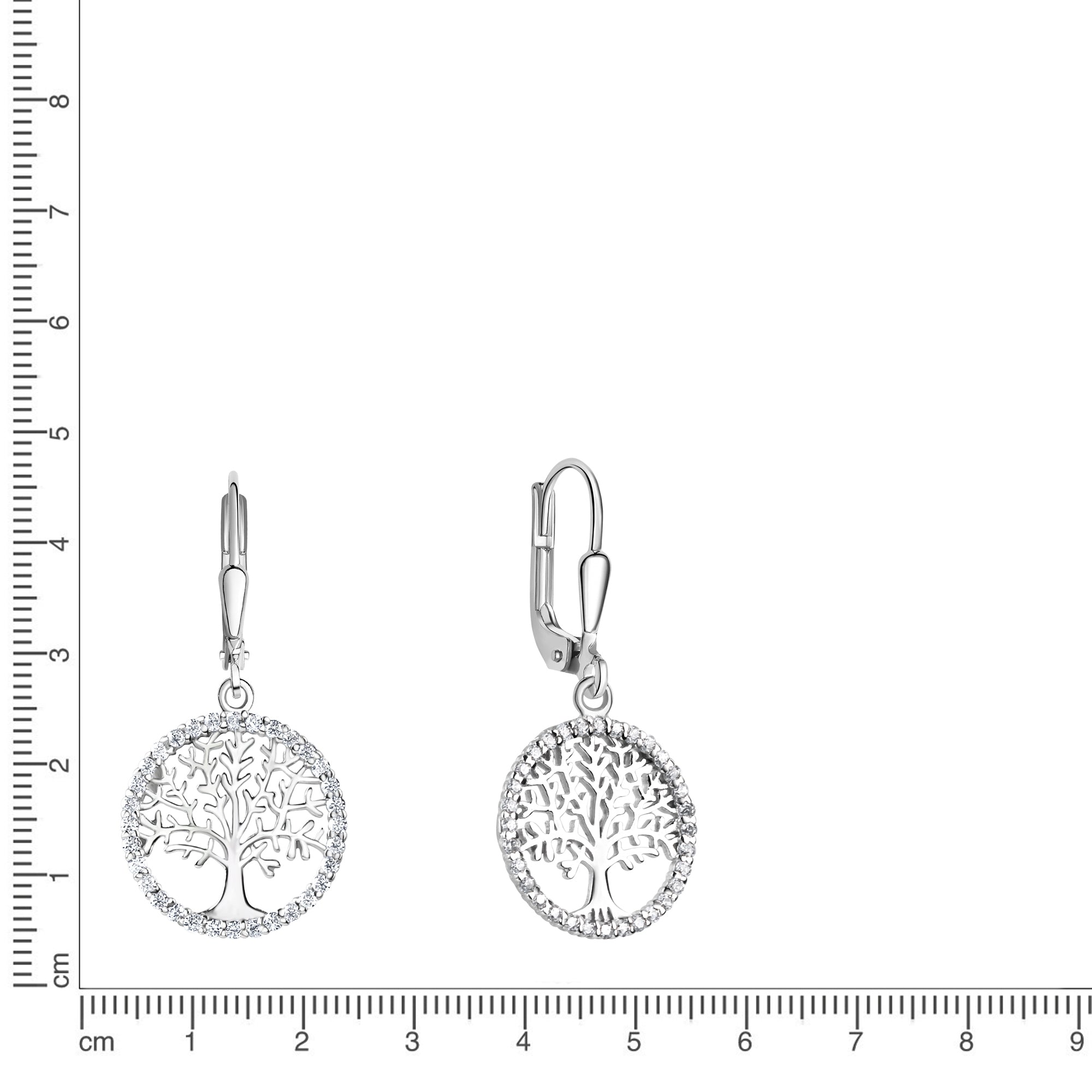 Ohrhänger 925/- Sterling Silber rhodiniert Lebensbaum Zirkonia