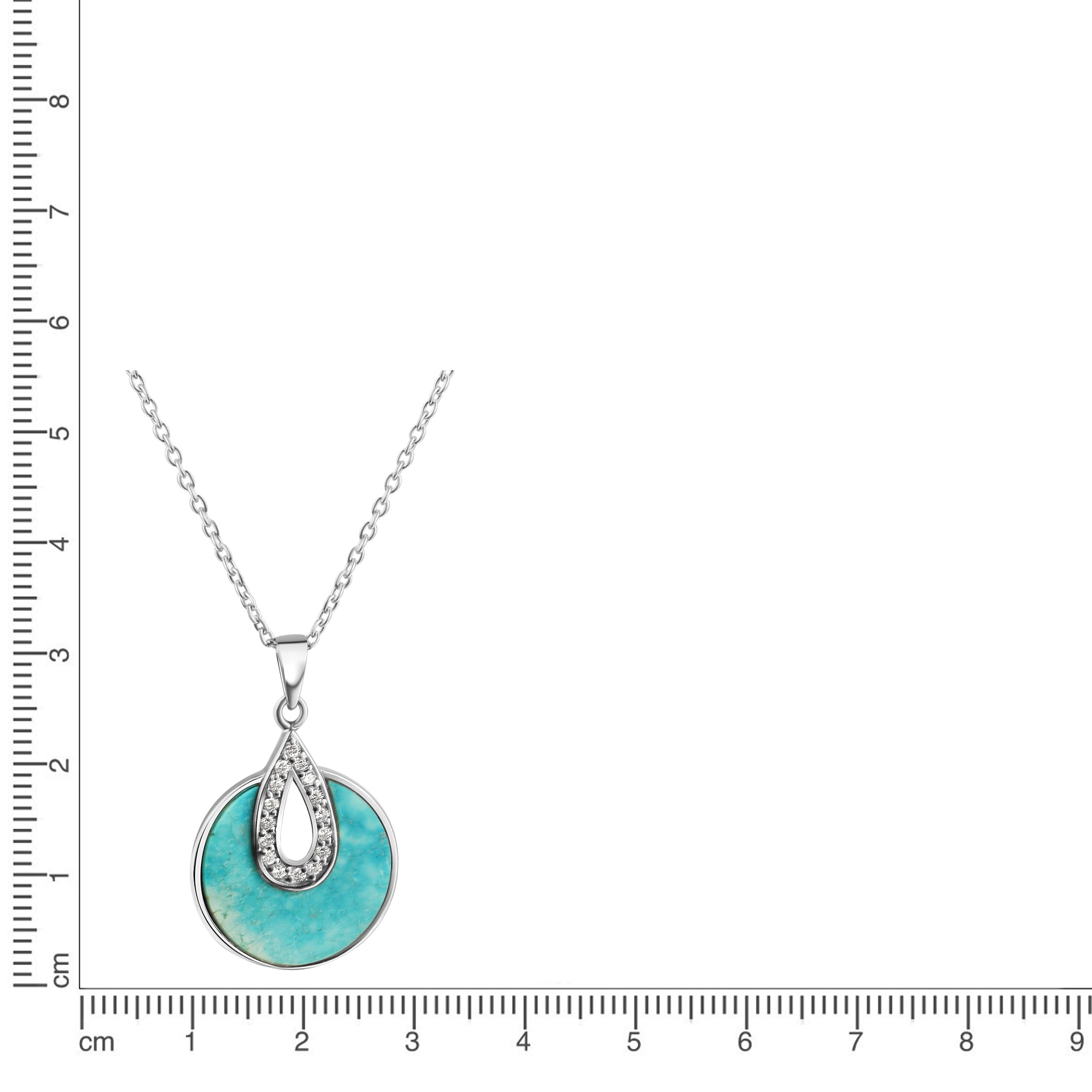 Anhänger mit Kette 925/- Sterling Silber rhodiniert Türkis/Zirkonia