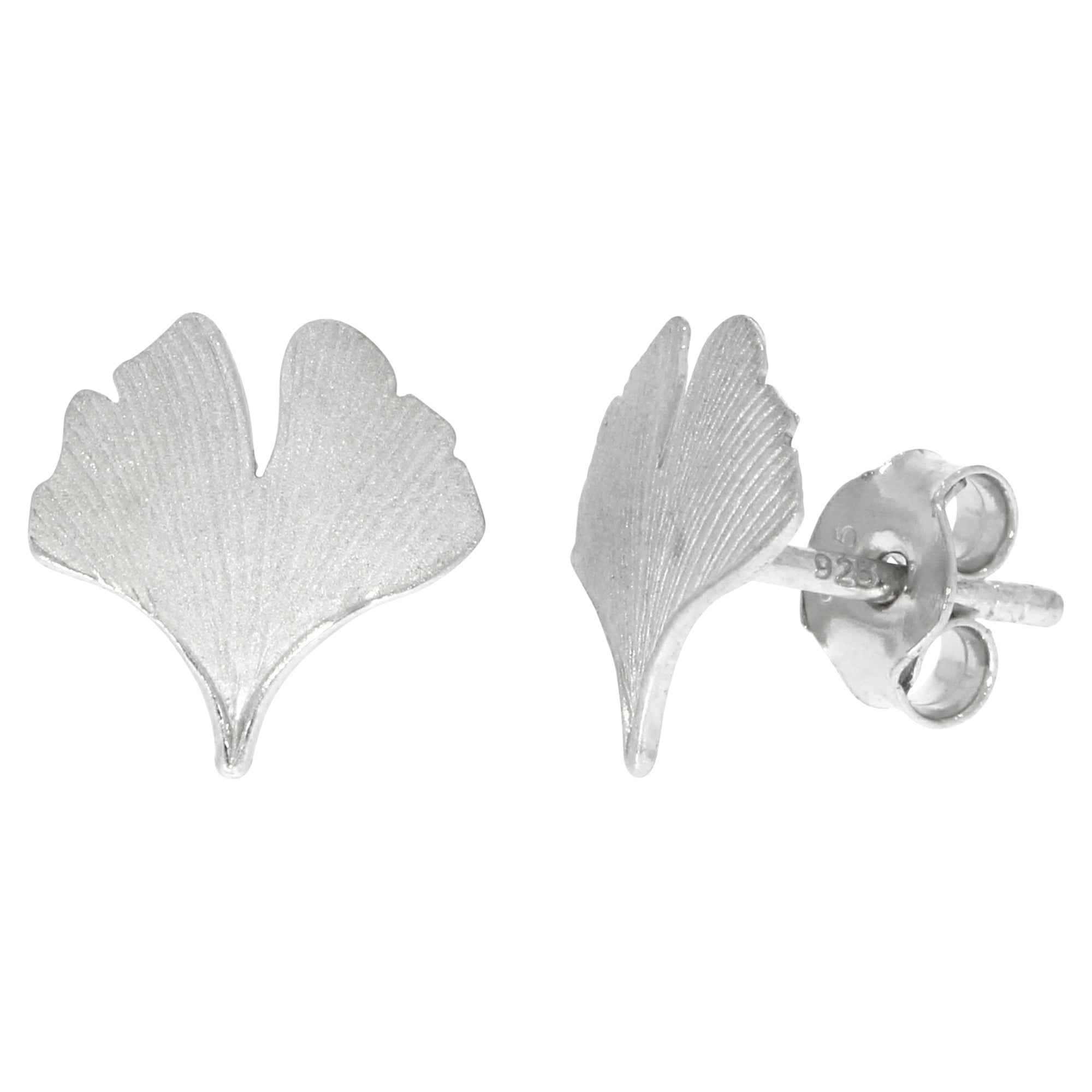 Ohrstecker 925/- Sterling Silber rhodiniert matt Gingko