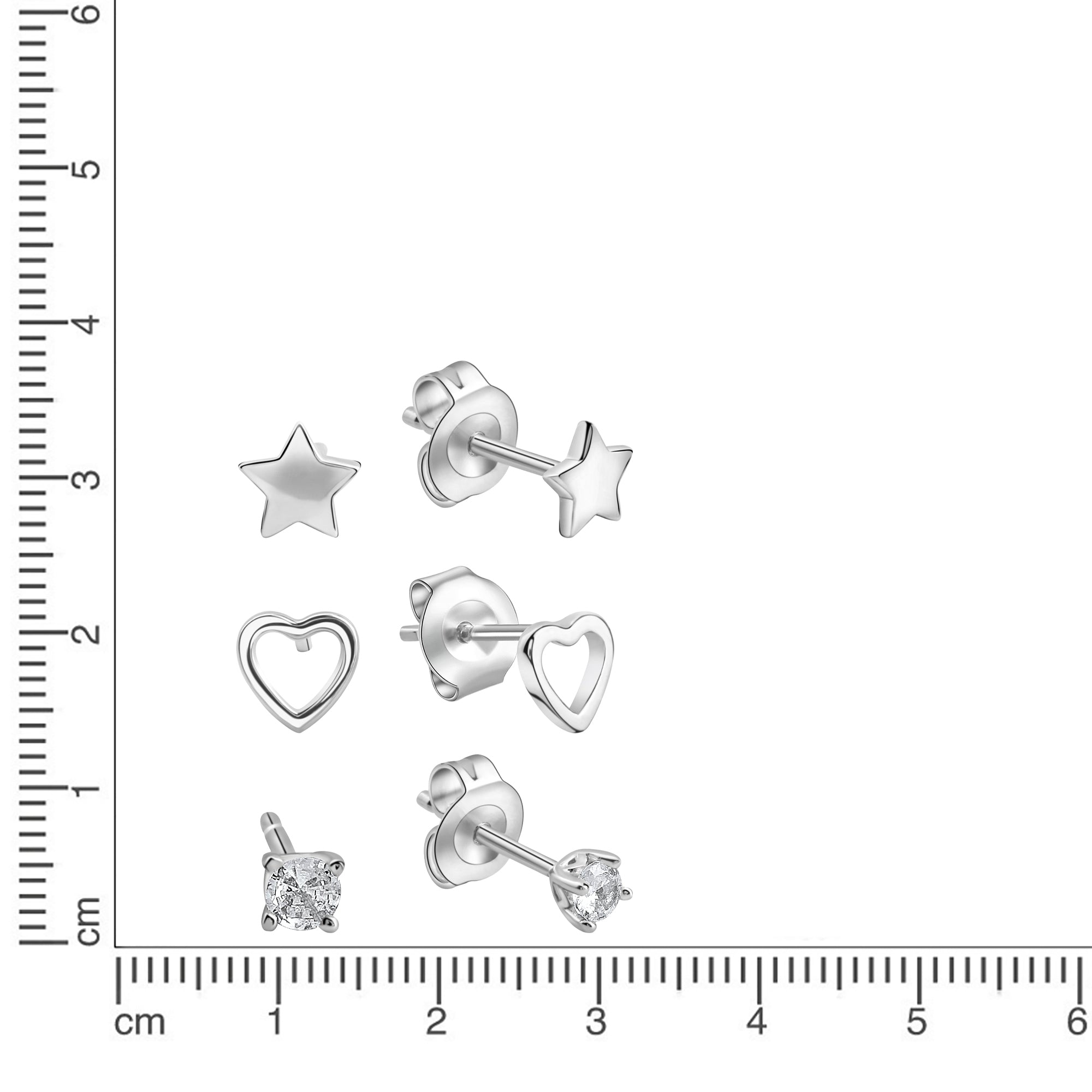 Ohrstecker 925/- Sterling  Silber rhodiniert 3-teiliges Set