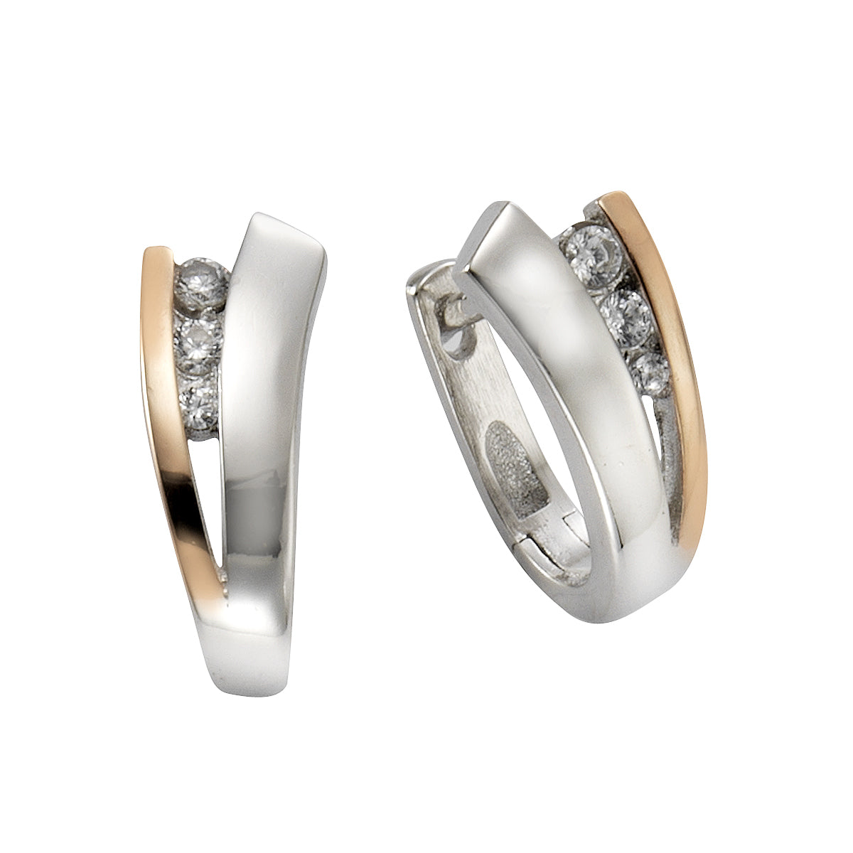 Silber Damen Creolen / 925 Sterling Silber rosè Zirkonia