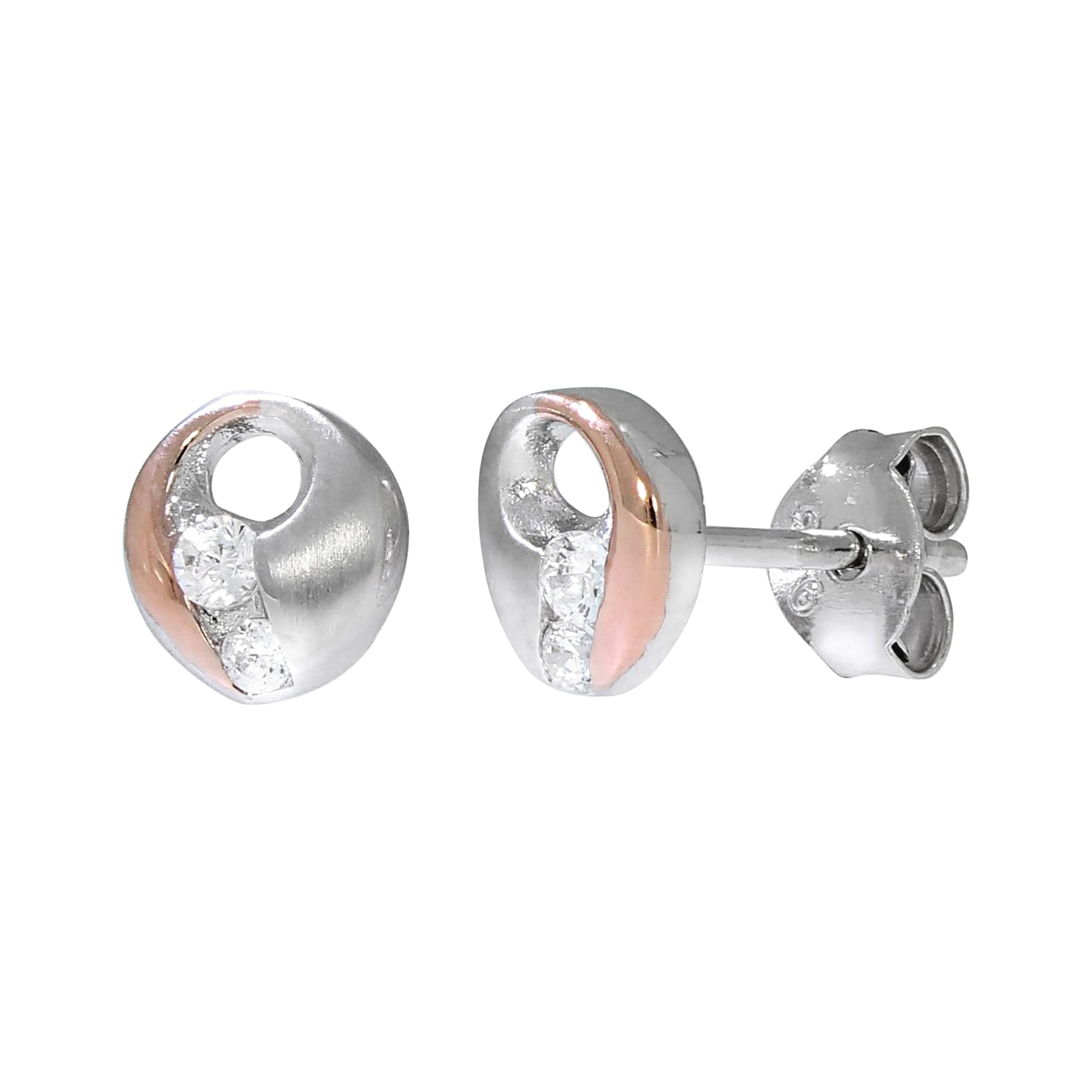 Ohrstecker 925 Silber zweifarbig rose Zirkonia