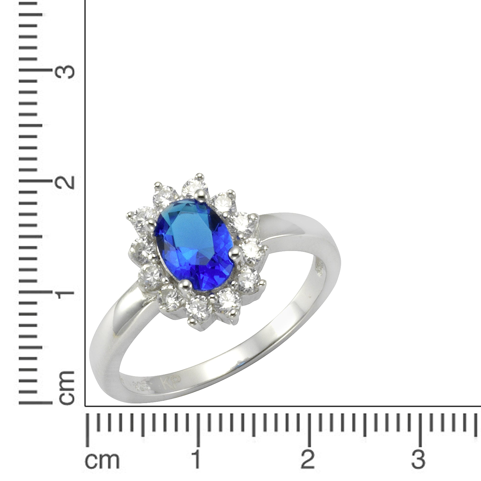 Ring Silber 925 rhodiniert mit Zirkonia blau und weiß - Ringgröße: 062 (19,7)