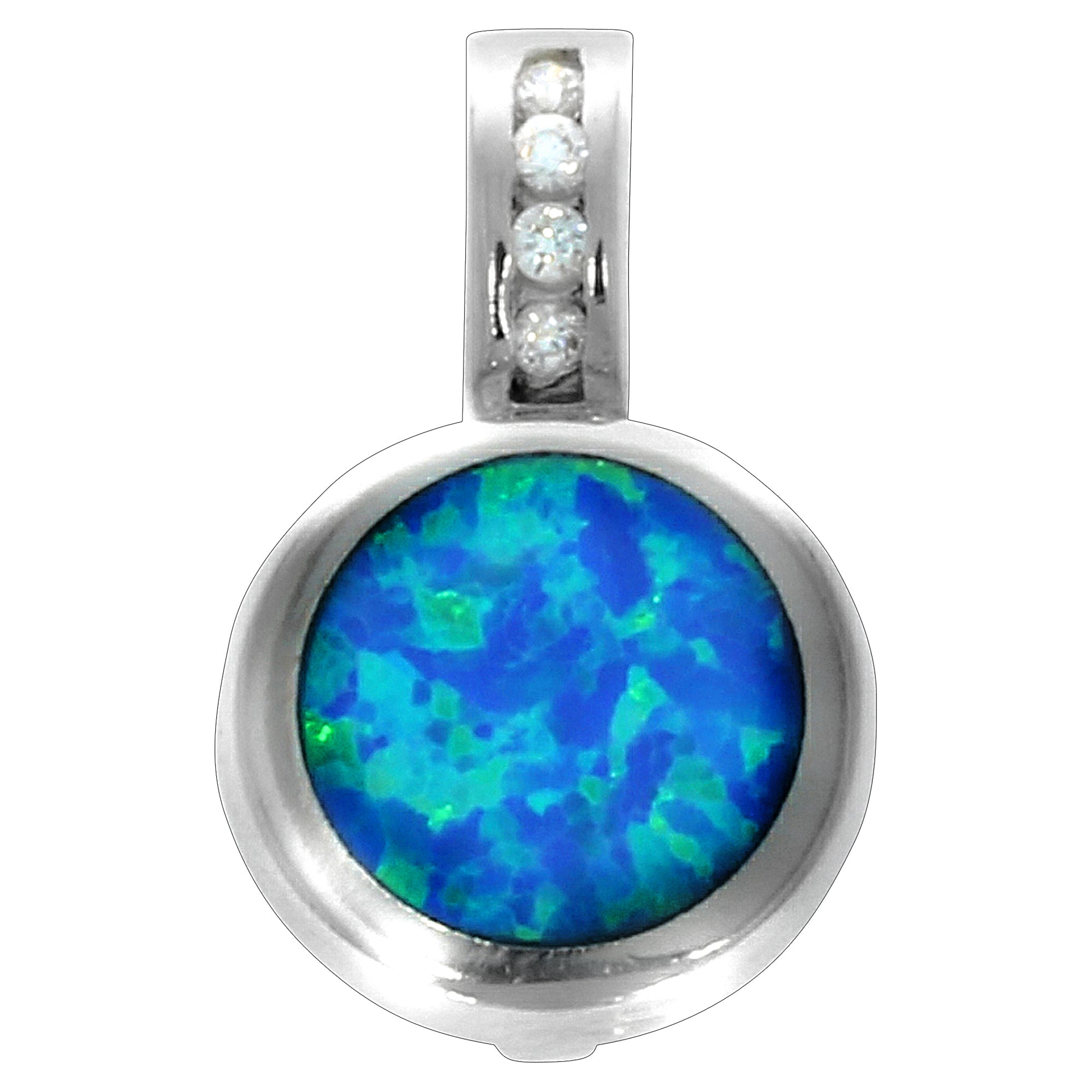 Opal Anhänger Blau Synth / 925 Sterling Silber / rhodiniert