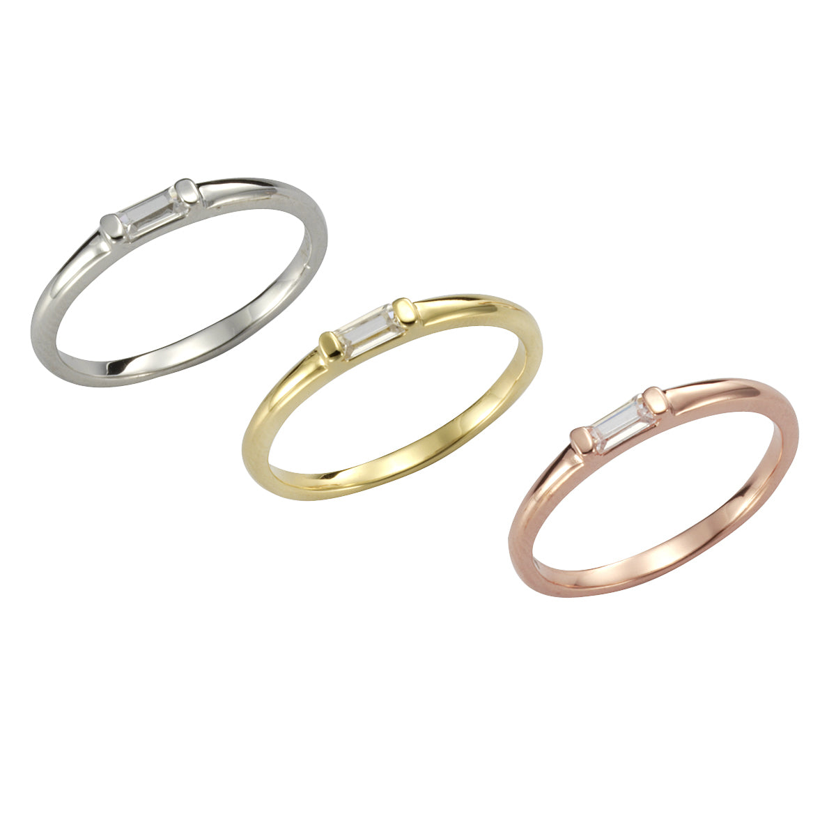 Ring Set 925 Silber dreifarbig Zirkonia weiß - Ringgröße: 062 (19,7)
