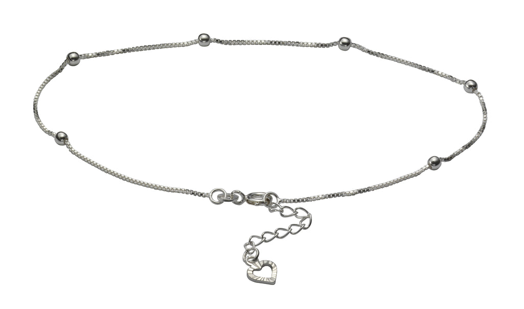 Schlichte Fußkette Silber 925 mit Kugeln, Wasserfest