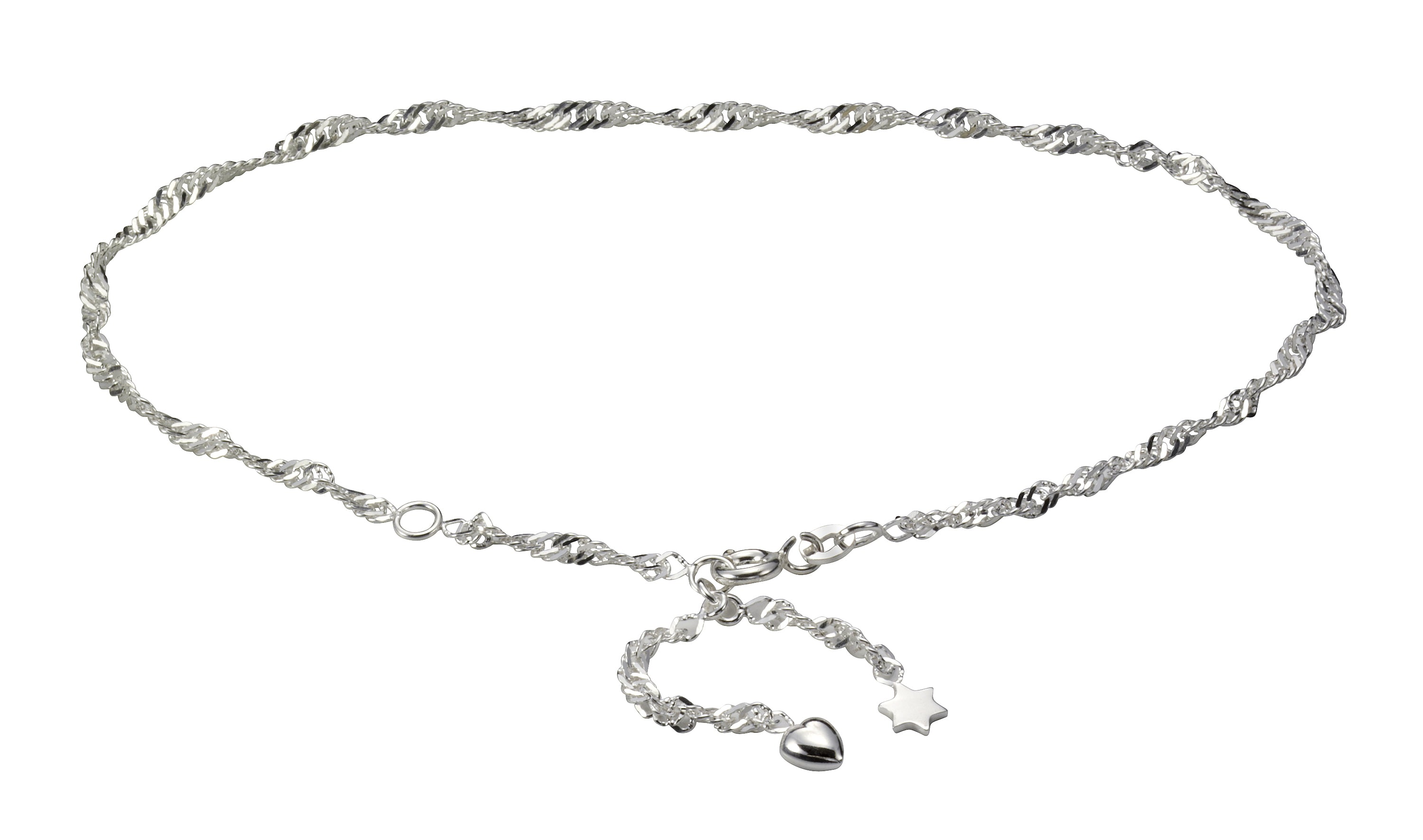 Fusskette 925 Silber Herz + Stern